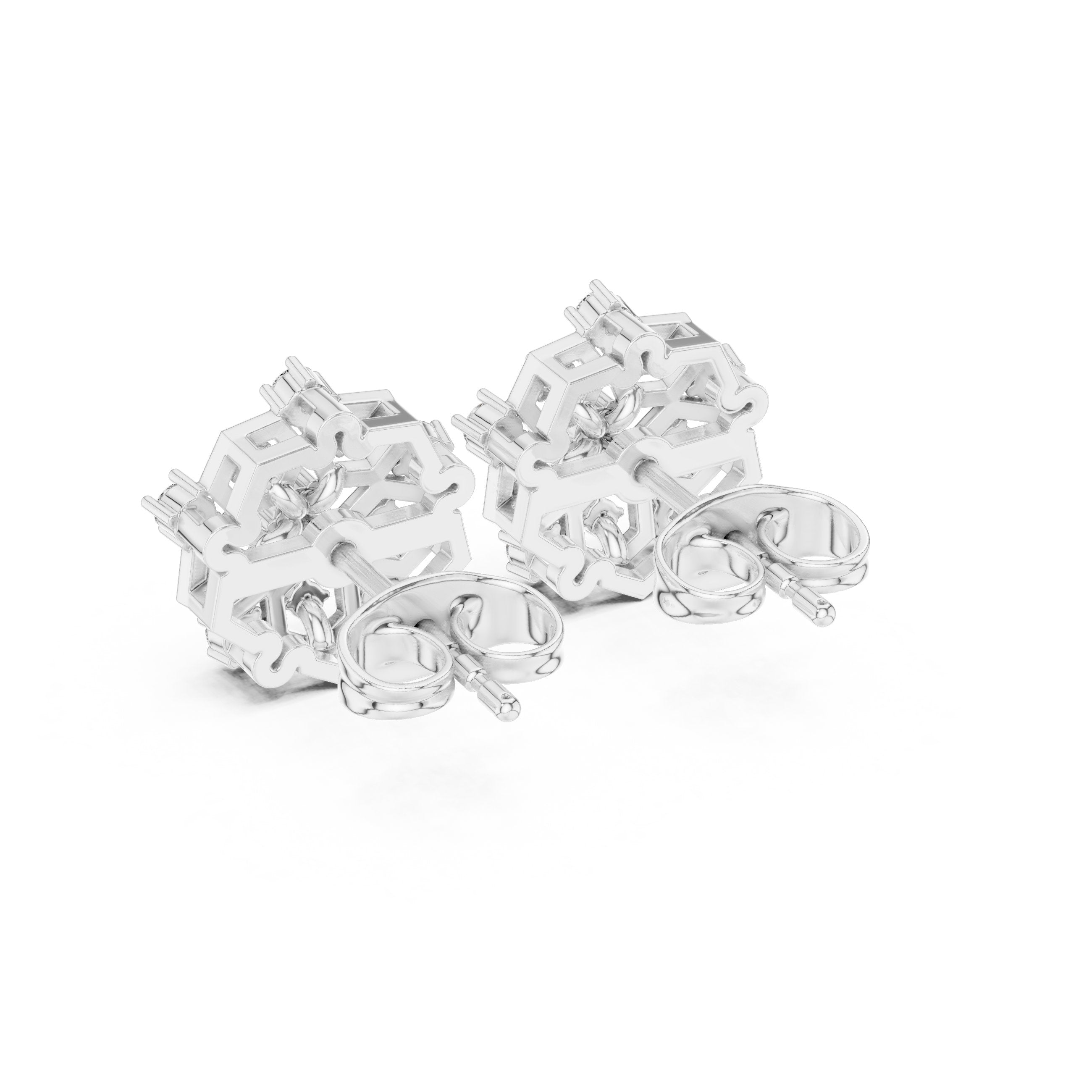 Cushion Halo Bail Diamond Stud Earrings in White Gold - VYKA Diamonds