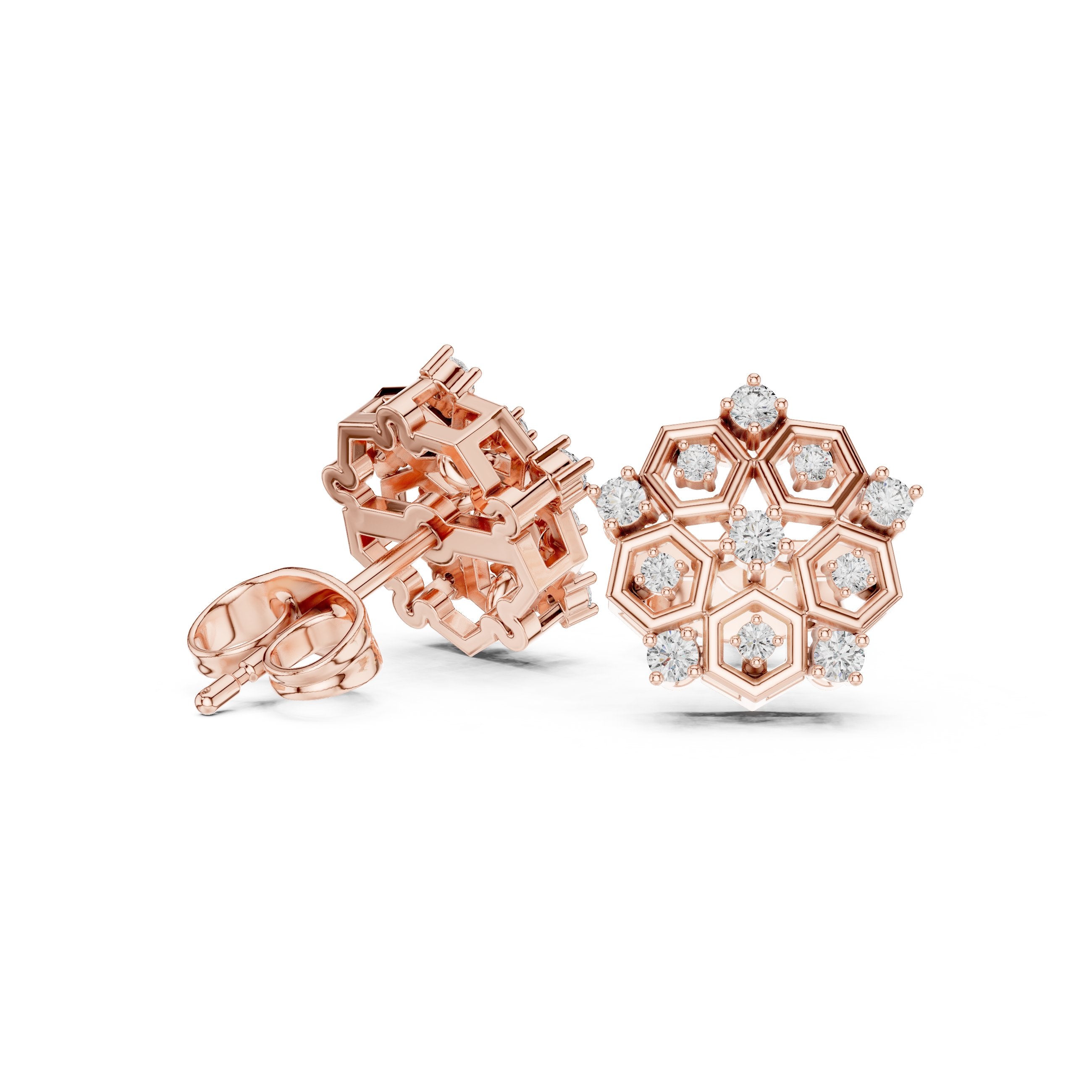 Cushion Halo Bail Diamond Stud Earrings in Rose Gold - VYKA Diamonds