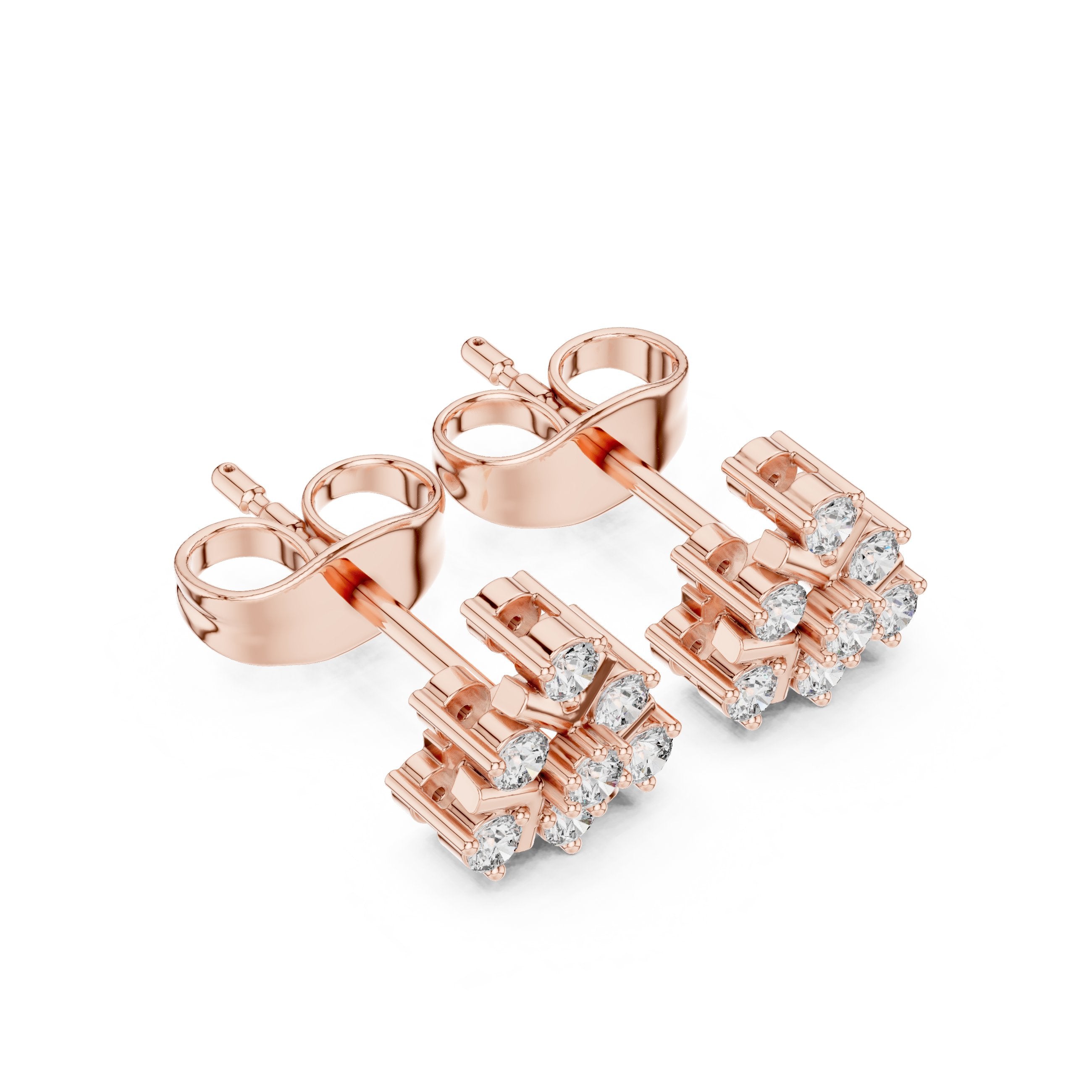 Radiant Halo Bail Diamond Stud Earrings in Rose Gold - VYKA Diamonds