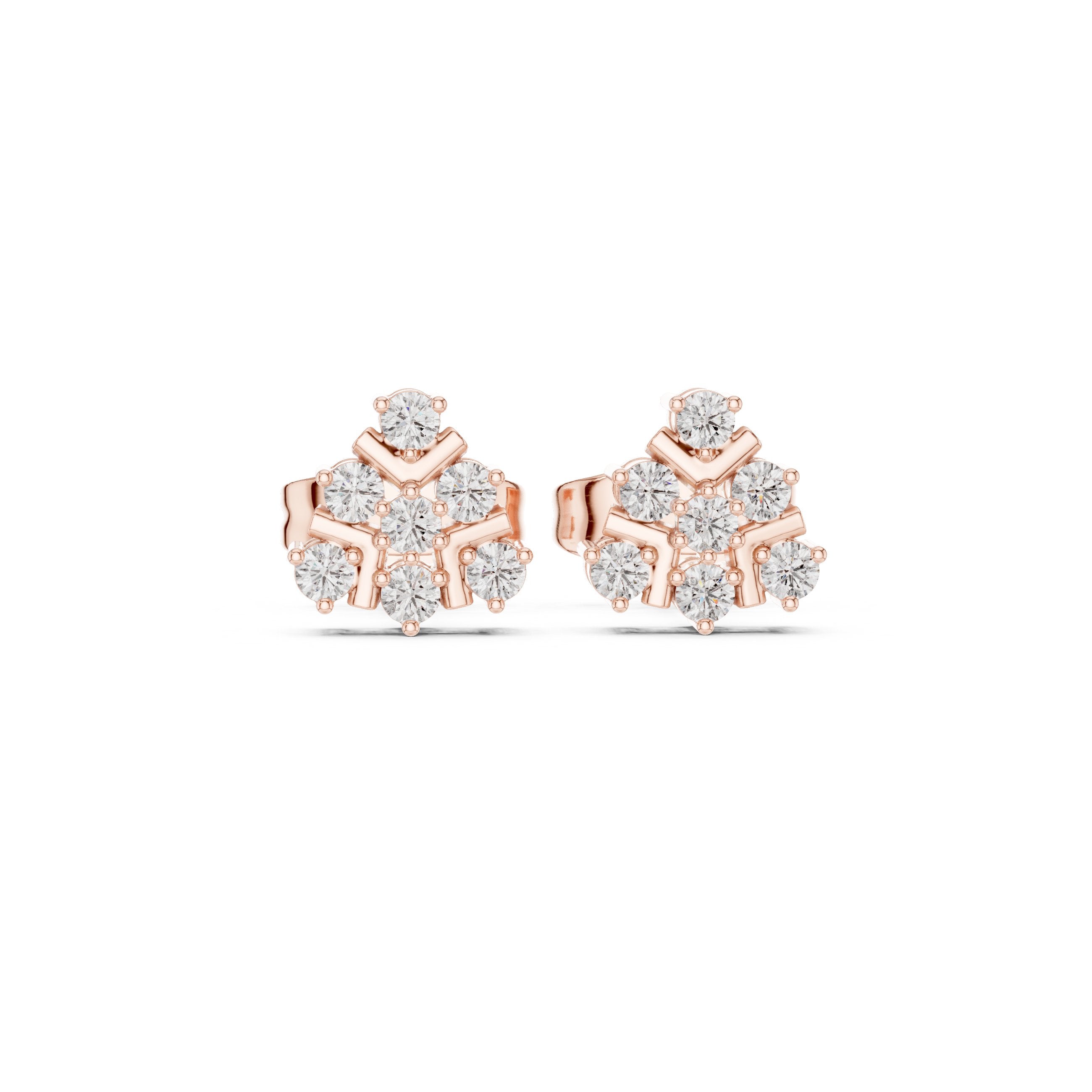 Radiant Halo Bail Diamond Stud Earrings in Rose Gold - VYKA Diamonds
