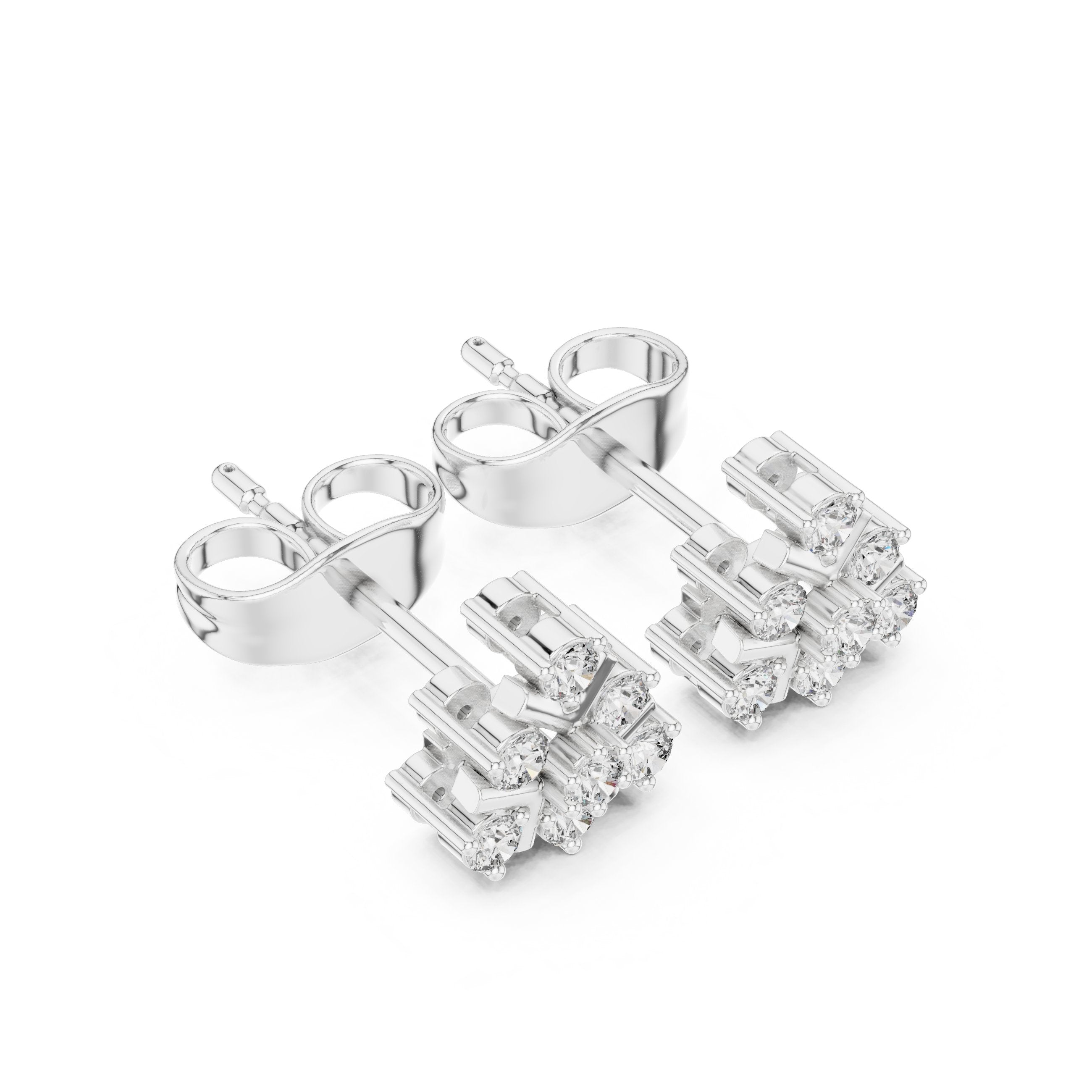 Radiant Halo Bail Diamond Stud Earrings in White Gold - VYKA Diamonds