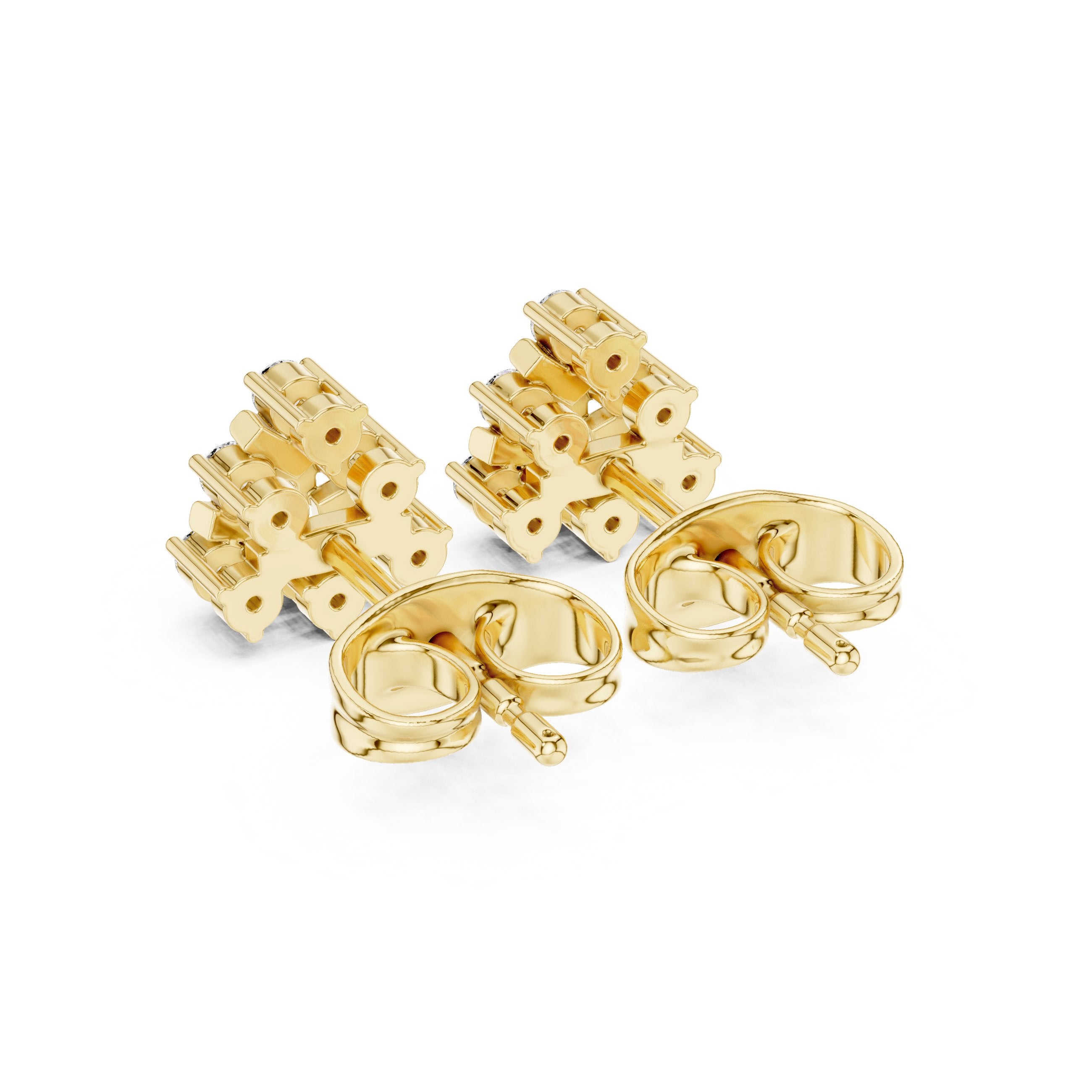 Radiant Halo Bail Diamond Stud Earrings in Yellow Gold - VYKA Diamonds