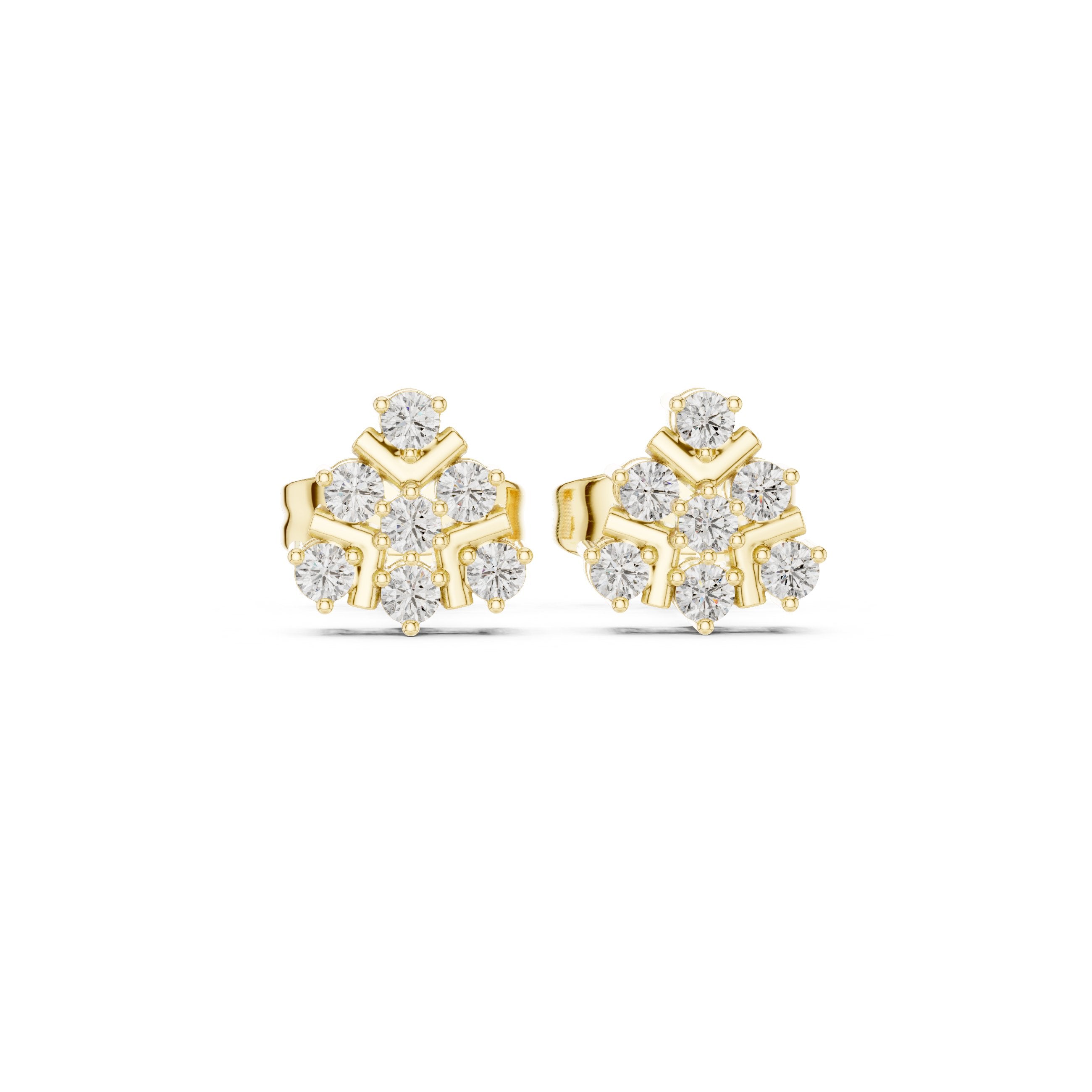 Radiant Halo Bail Diamond Stud Earrings in Yellow Gold - VYKA Diamonds