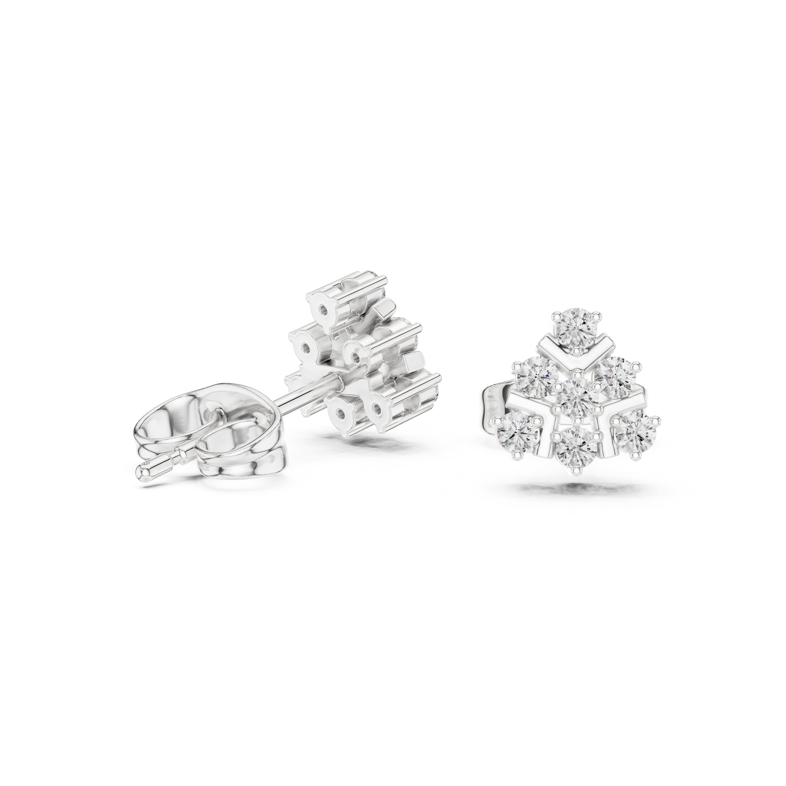 Radiant Halo Bail Diamond Stud Earrings in White Gold - VYKA Diamonds
