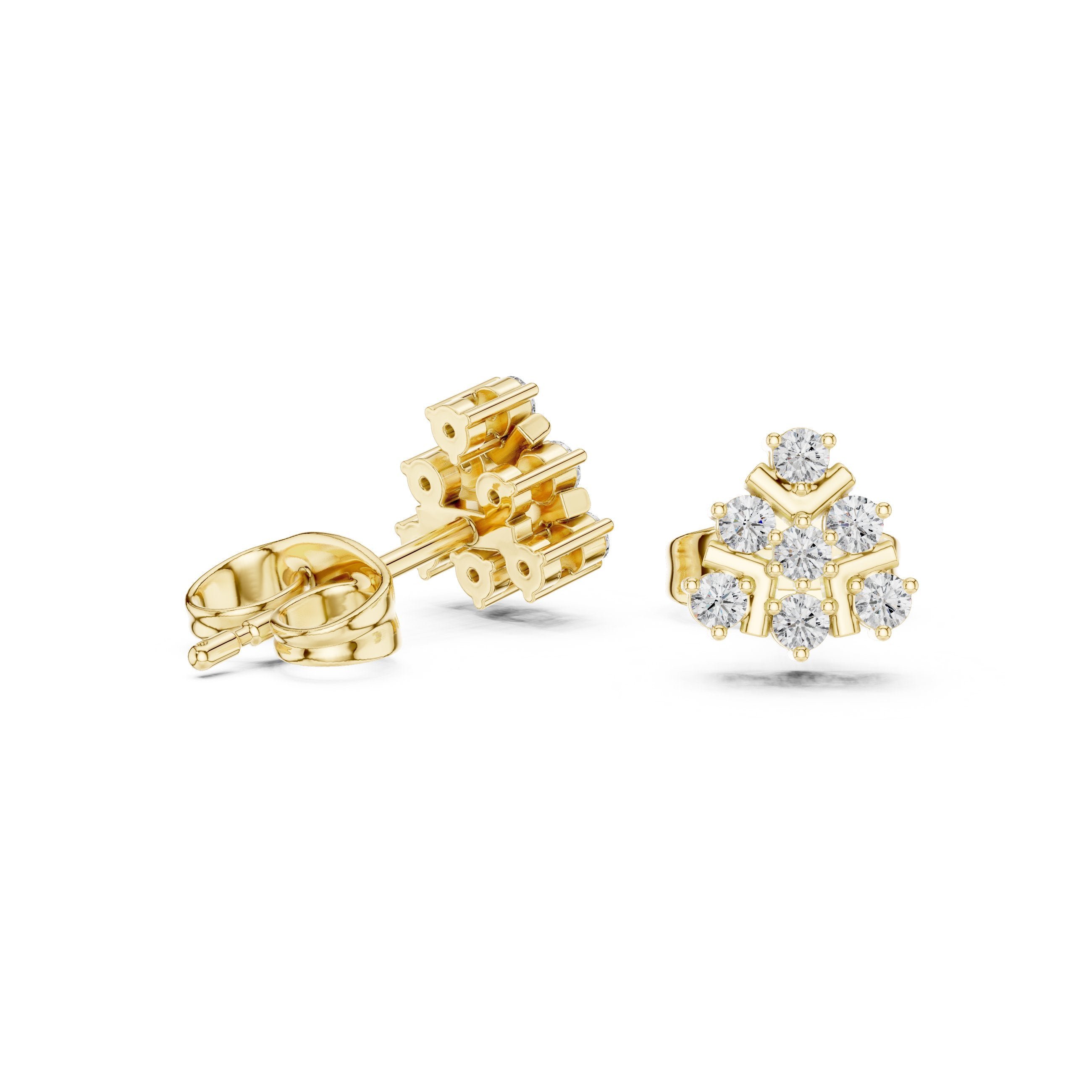 Radiant Halo Bail Diamond Stud Earrings in Yellow Gold - VYKA Diamonds