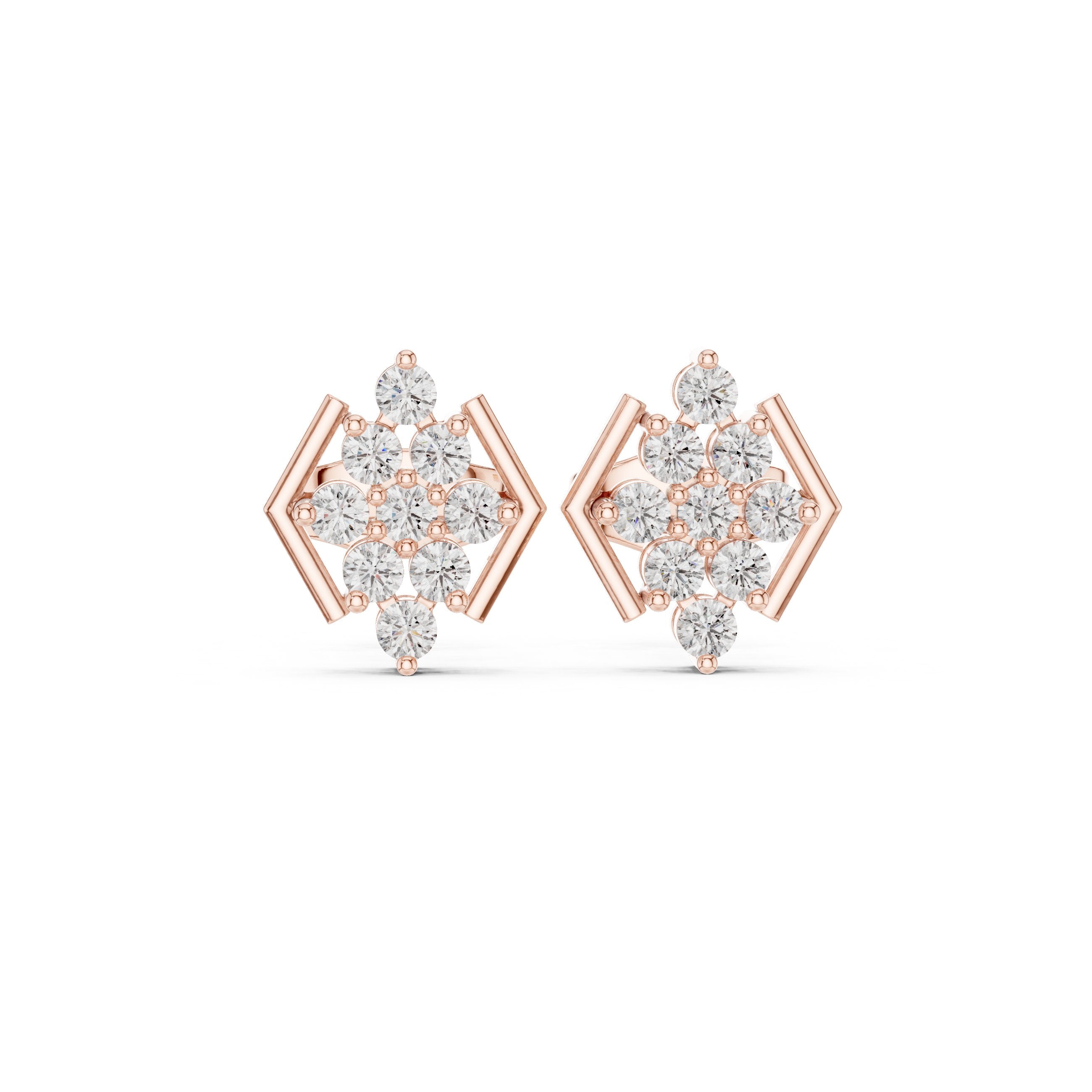 Radiant Halo Huggie Diamond Stud Earrings in Rose Gold - VYKA Diamonds