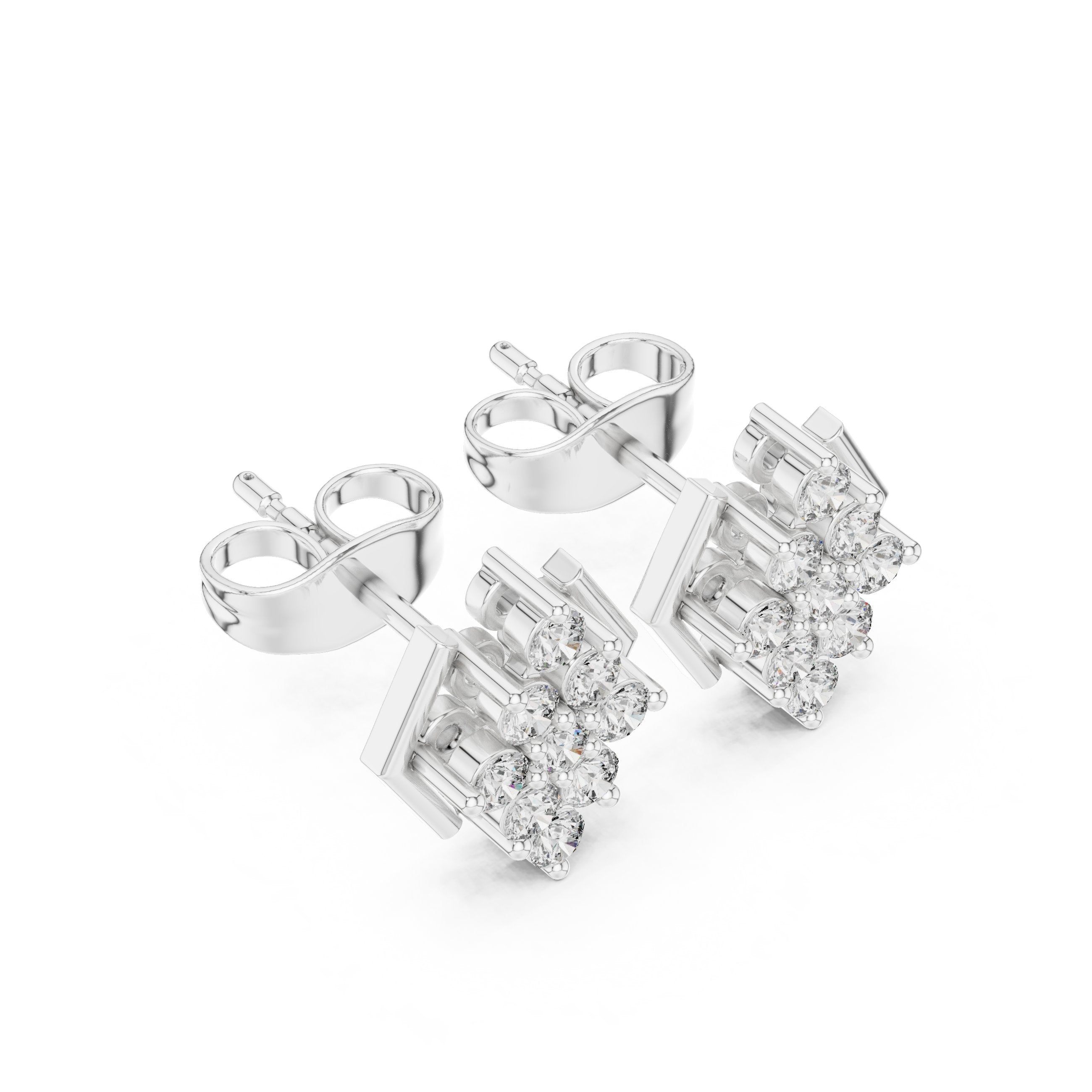 Radiant Halo Huggie Diamond Stud Earrings in White Gold - VYKA Diamonds