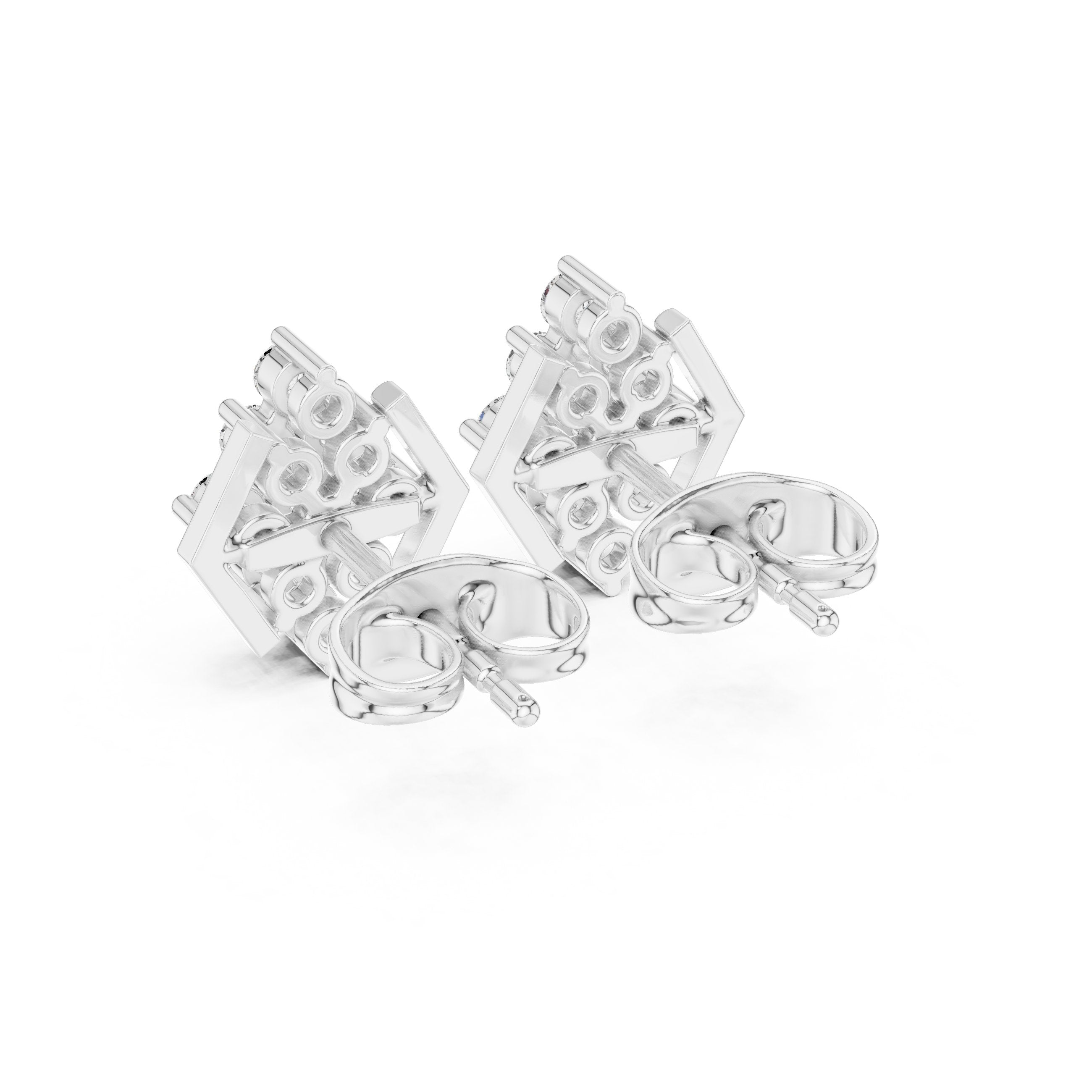 Radiant Halo Huggie Diamond Stud Earrings in White Gold - VYKA Diamonds