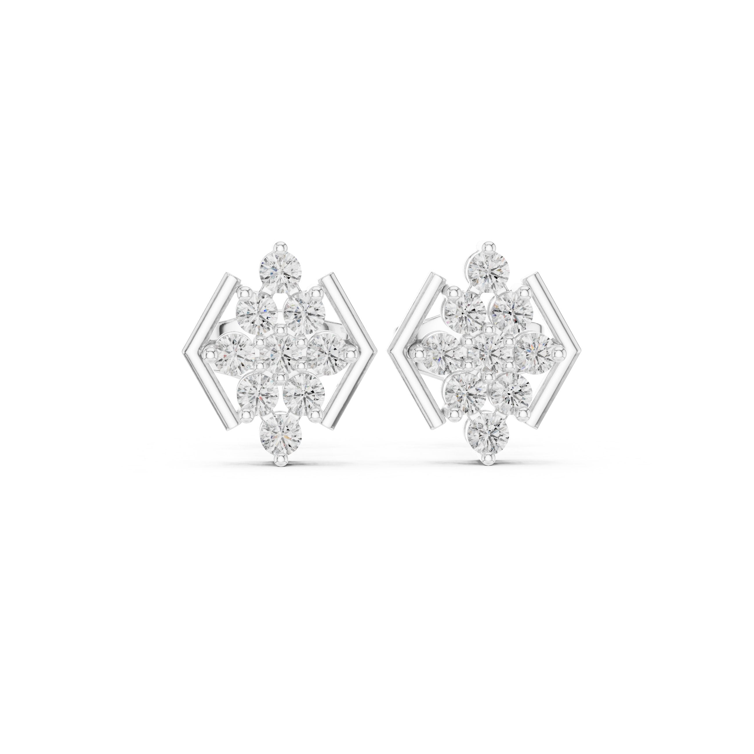 Radiant Halo Huggie Diamond Stud Earrings in White Gold - VYKA Diamonds
