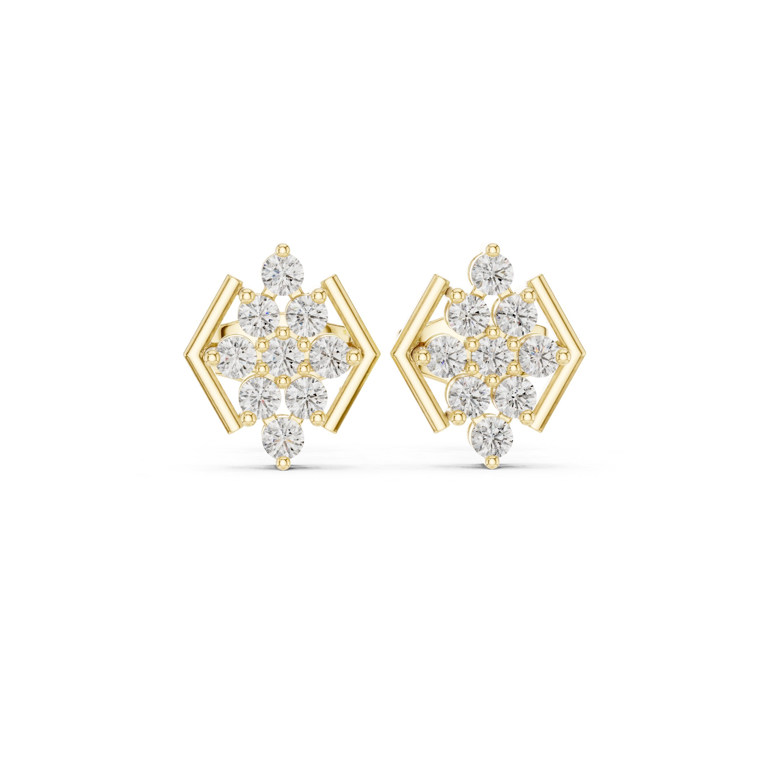 Radiant Halo Huggie Diamond Stud Earrings in Yellow Gold - VYKA Diamonds