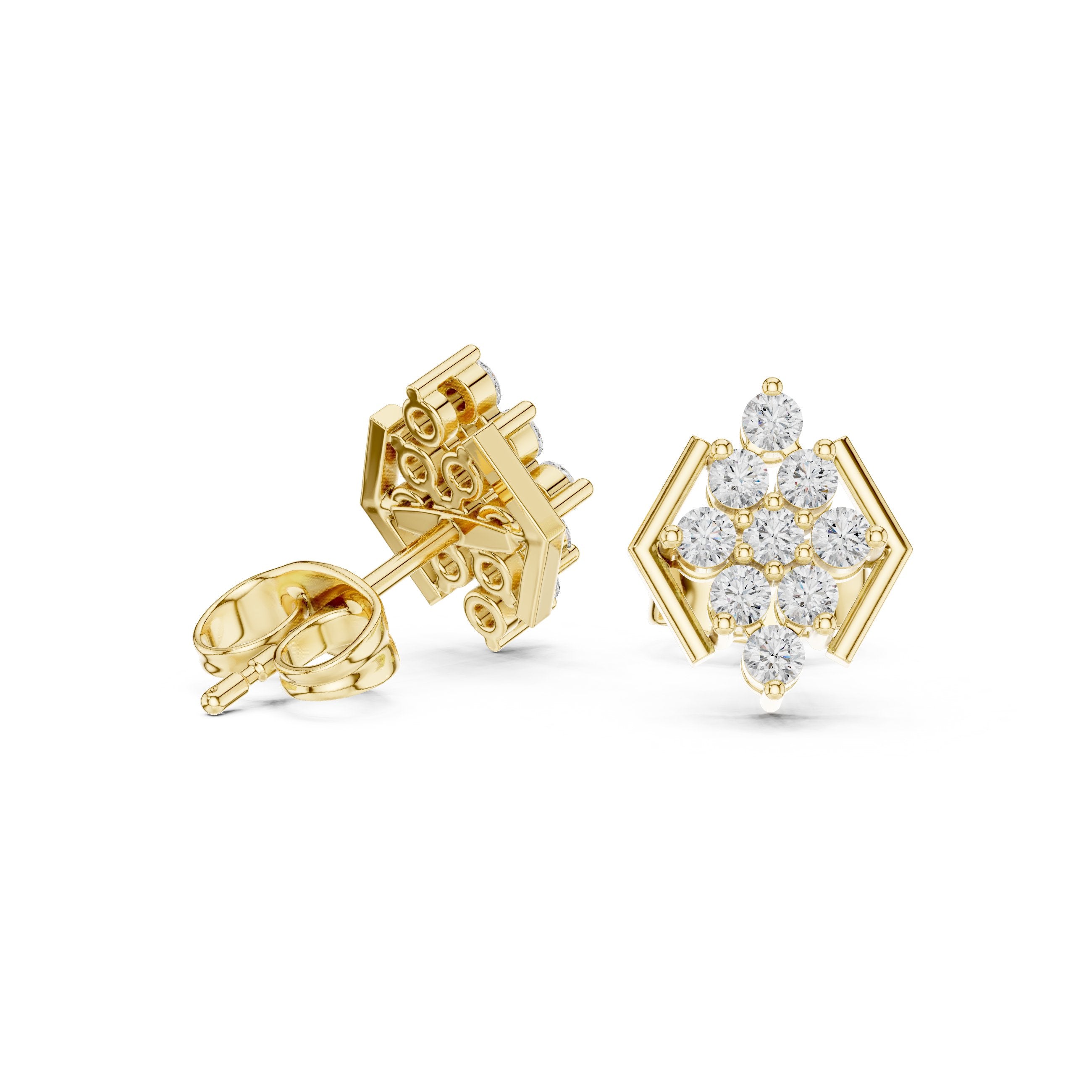 Radiant Halo Huggie Diamond Stud Earrings in Yellow Gold - VYKA Diamonds