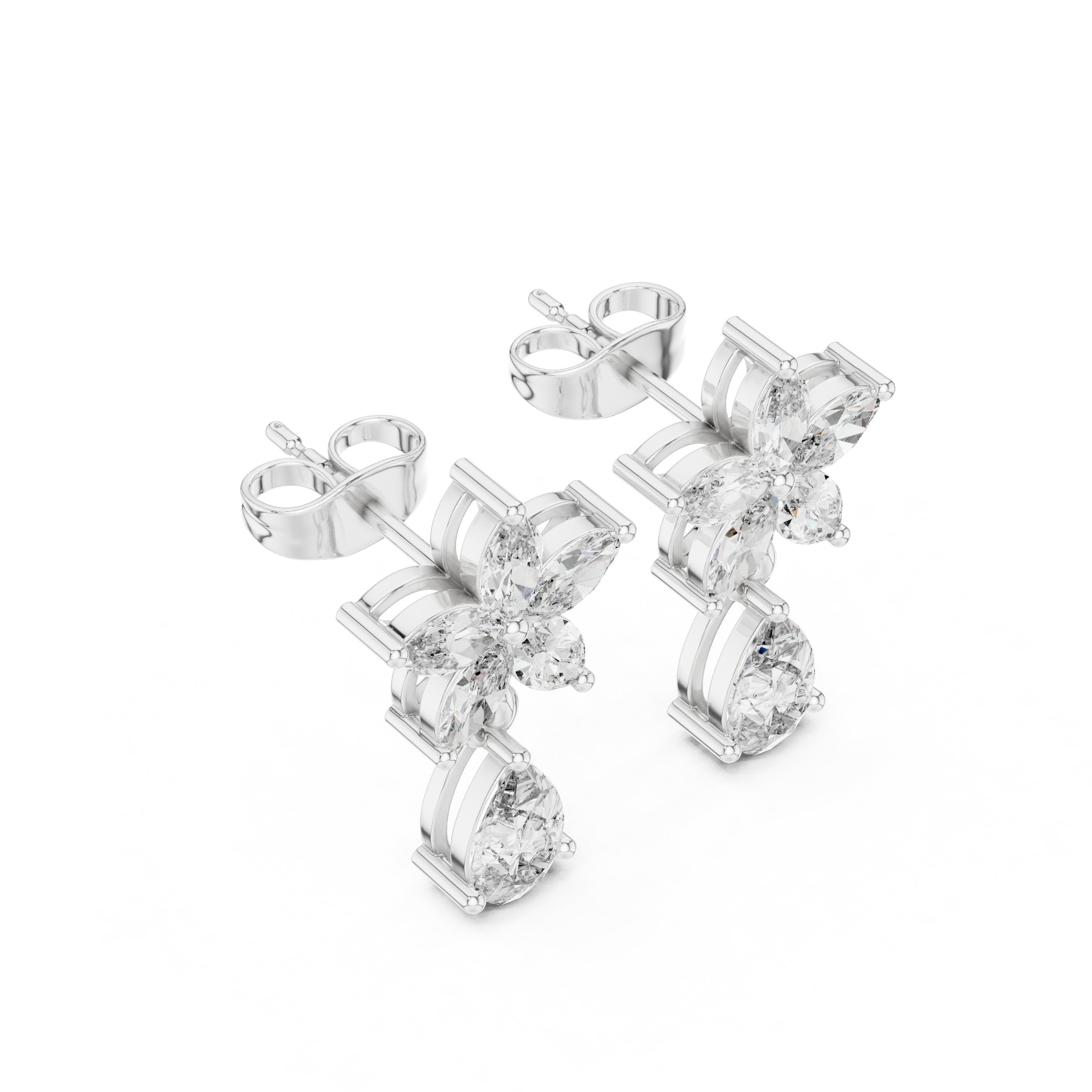 Floral Drop Earrings in White Gold - VYKA Diamonds