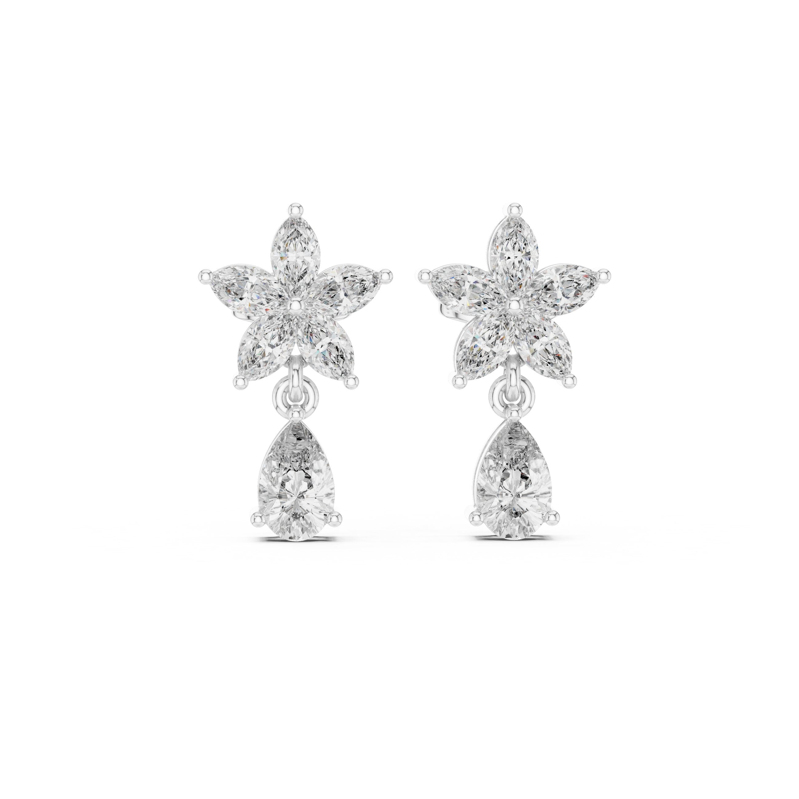 Floral Drop Earrings in White Gold - VYKA Diamonds
