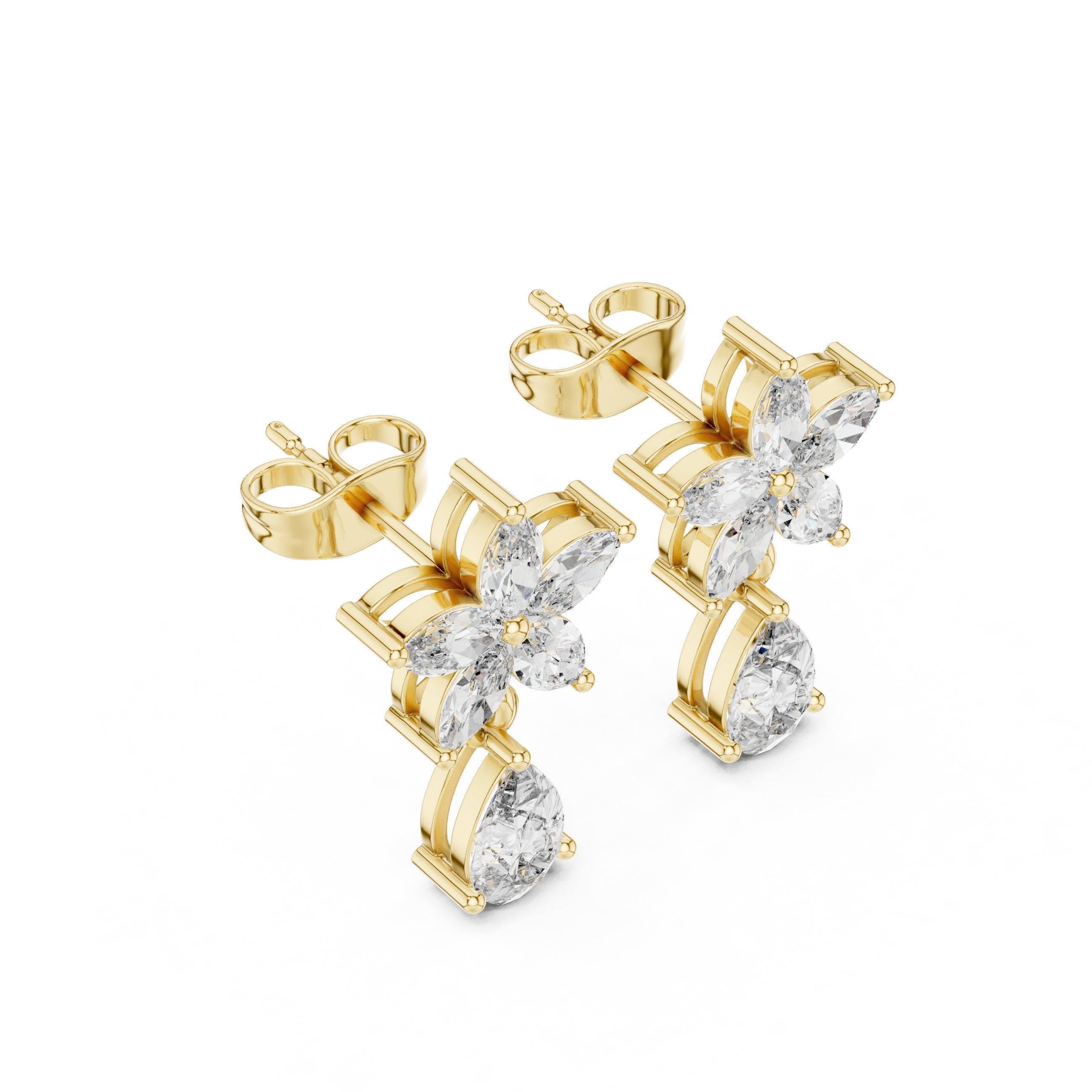 Floral Drop Earrings in Yellow Gold - VYKA Diamonds