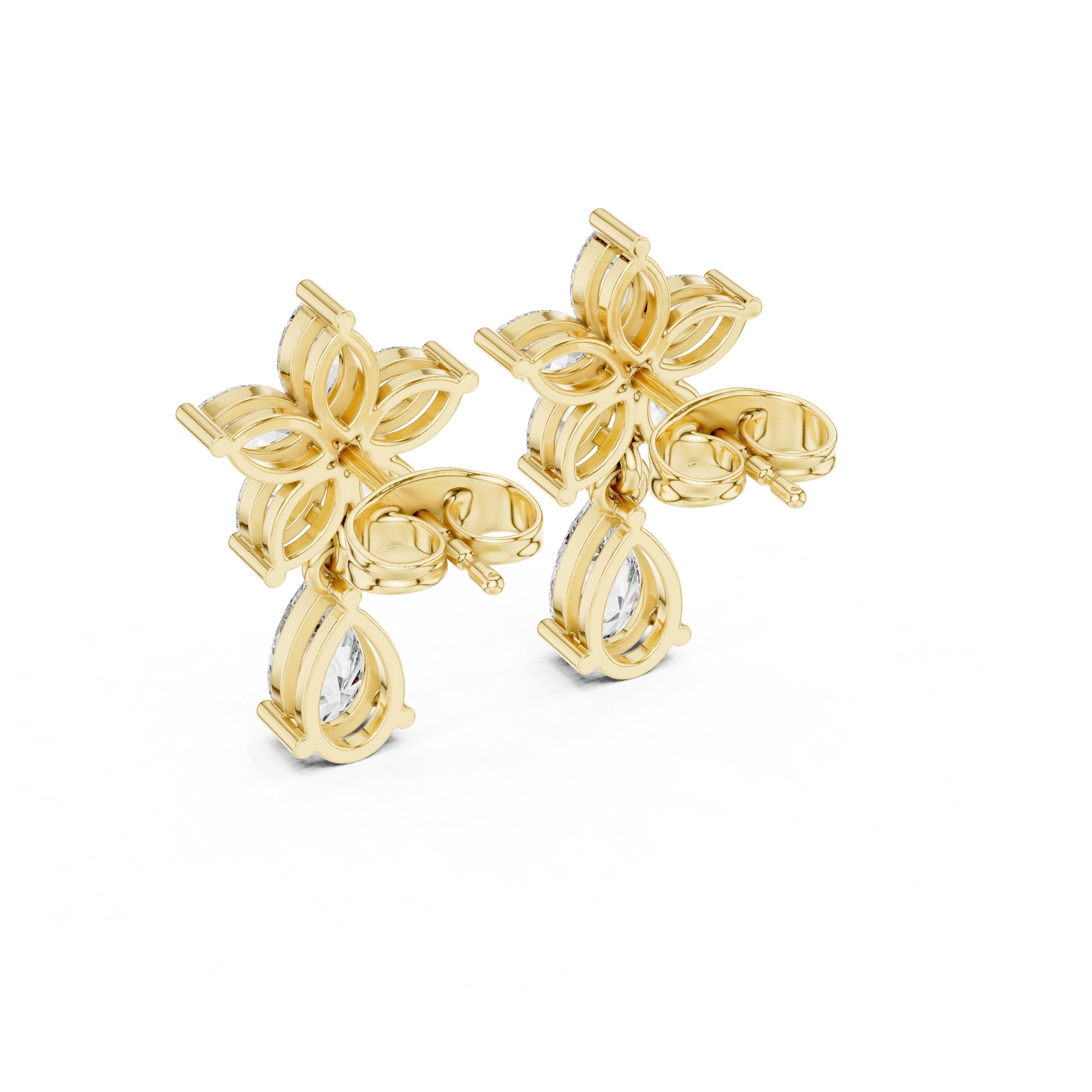 Floral Drop Earrings in Yellow Gold - VYKA Diamonds
