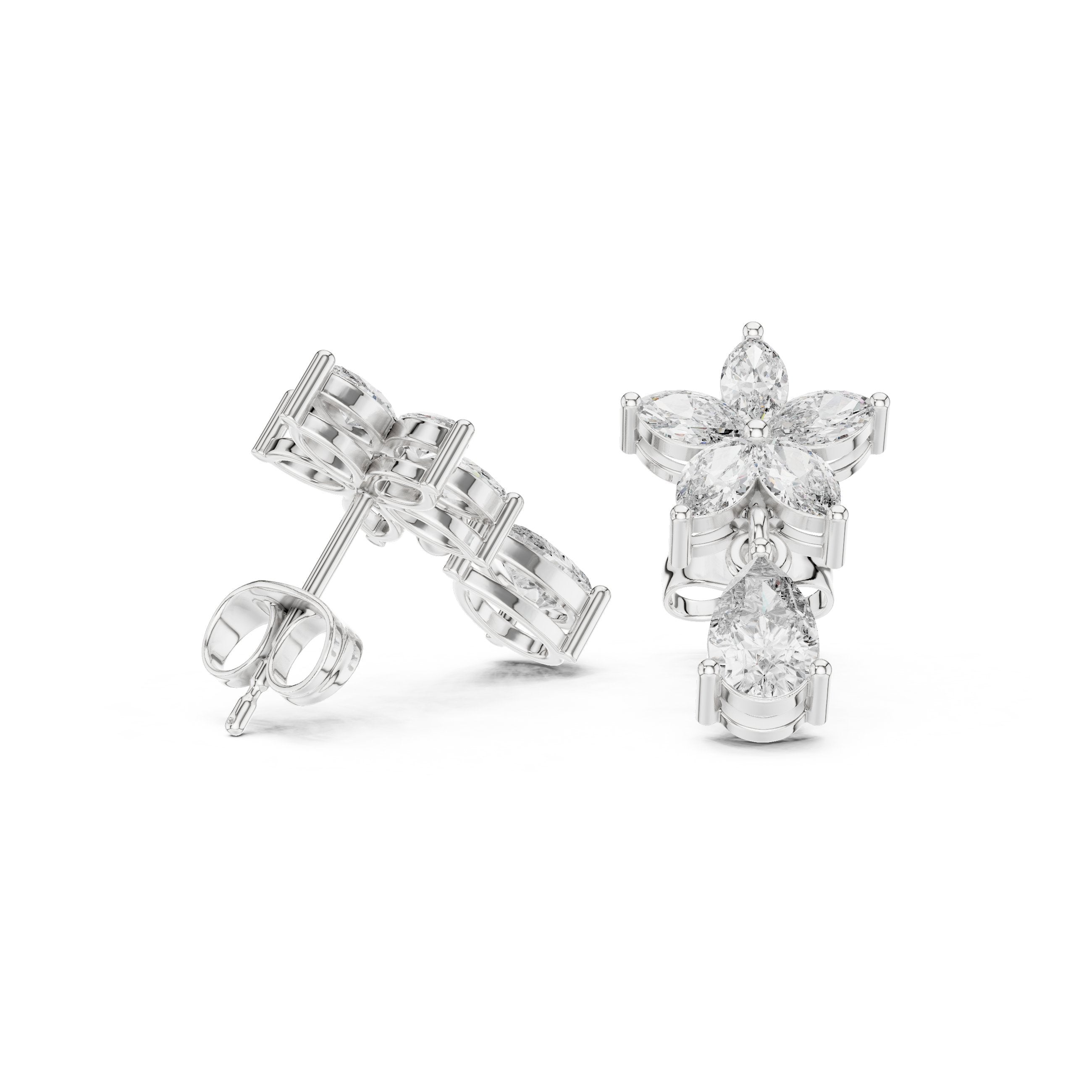 Floral Drop Earrings in White Gold - VYKA Diamonds