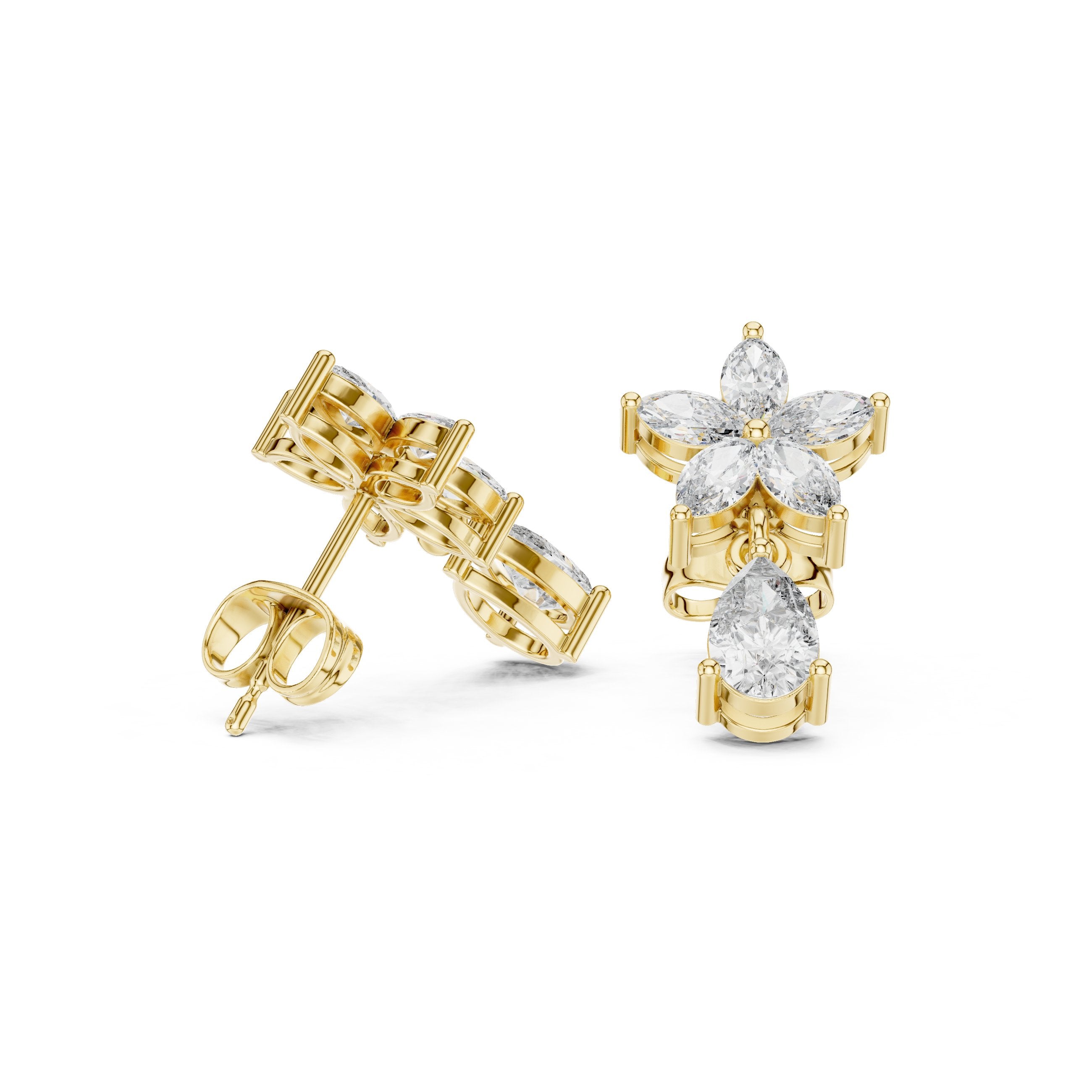 Floral Drop Earrings in Yellow Gold - VYKA Diamonds