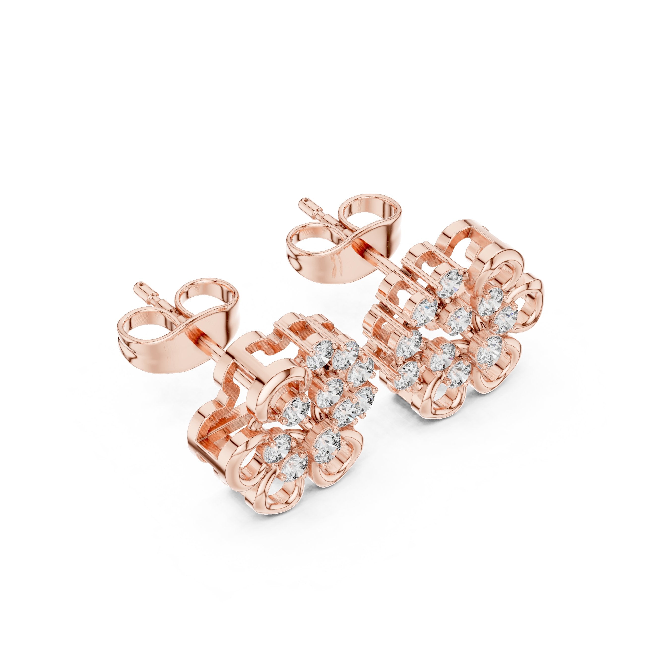 Radiant Double Halo Diamond Stud Earrings in Rose Gold - VYKA Diamonds