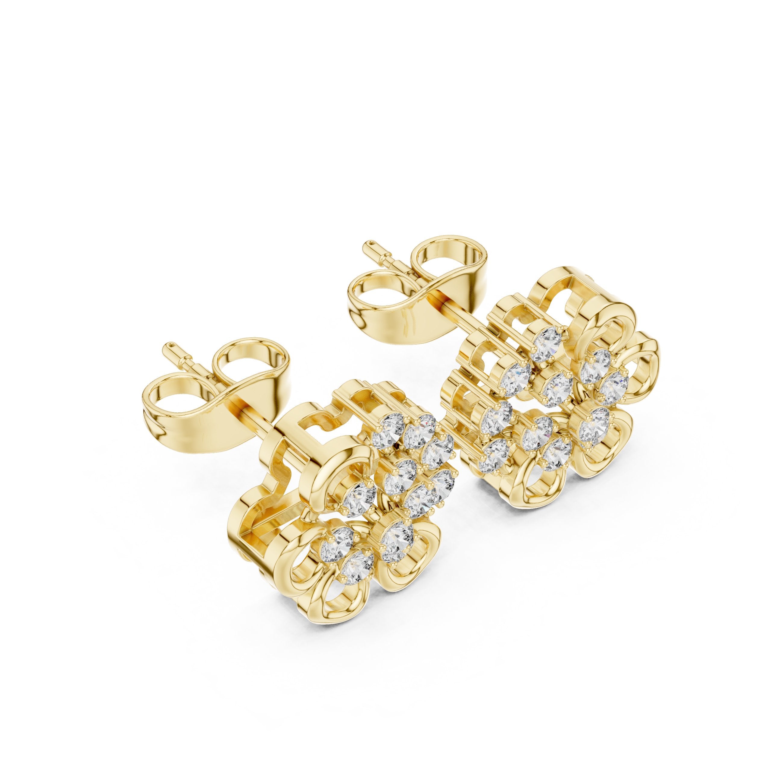 Radiant Double Halo Diamond Stud Earrings in Yellow Gold - VYKA Diamonds