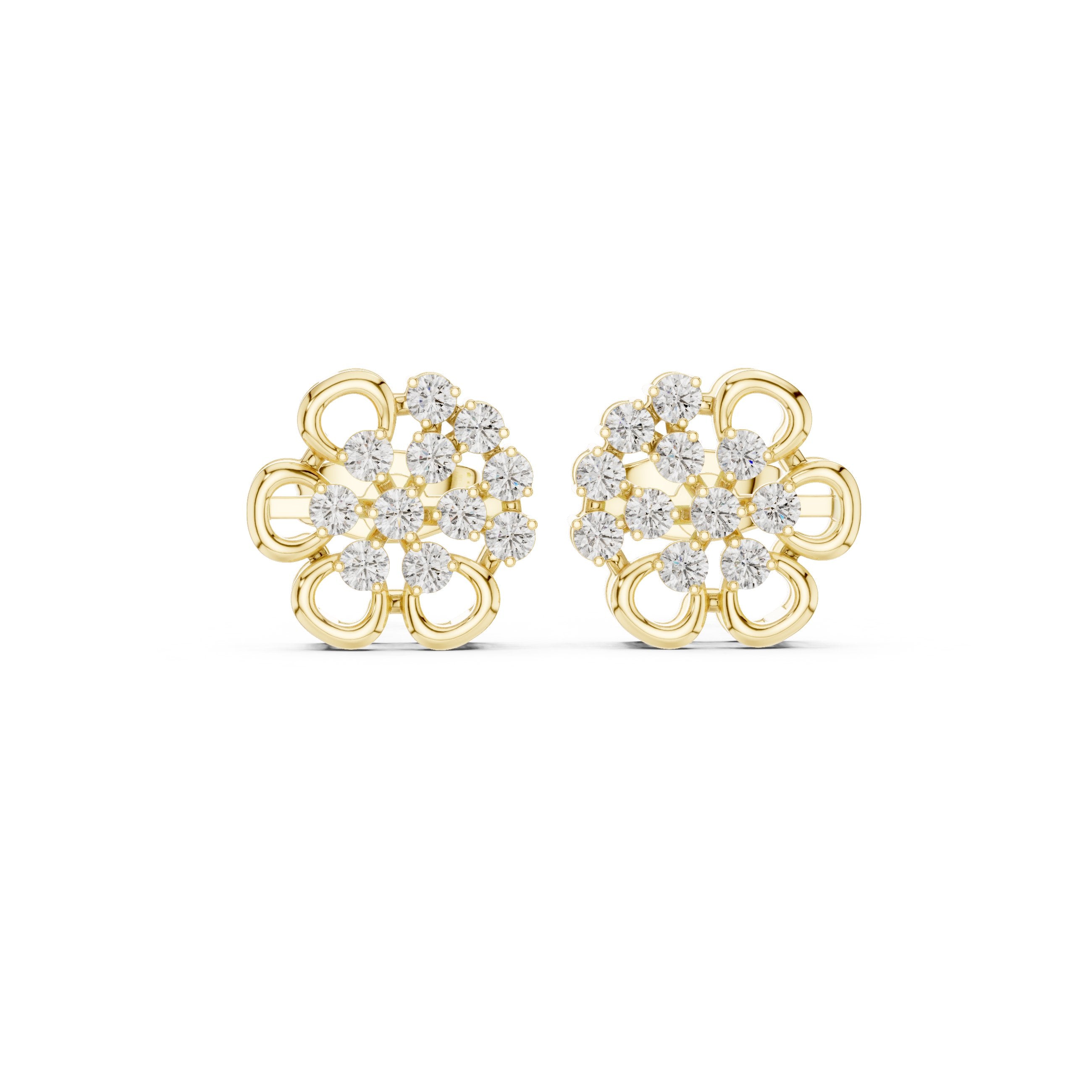 Radiant Double Halo Diamond Stud Earrings in Yellow Gold - VYKA Diamonds