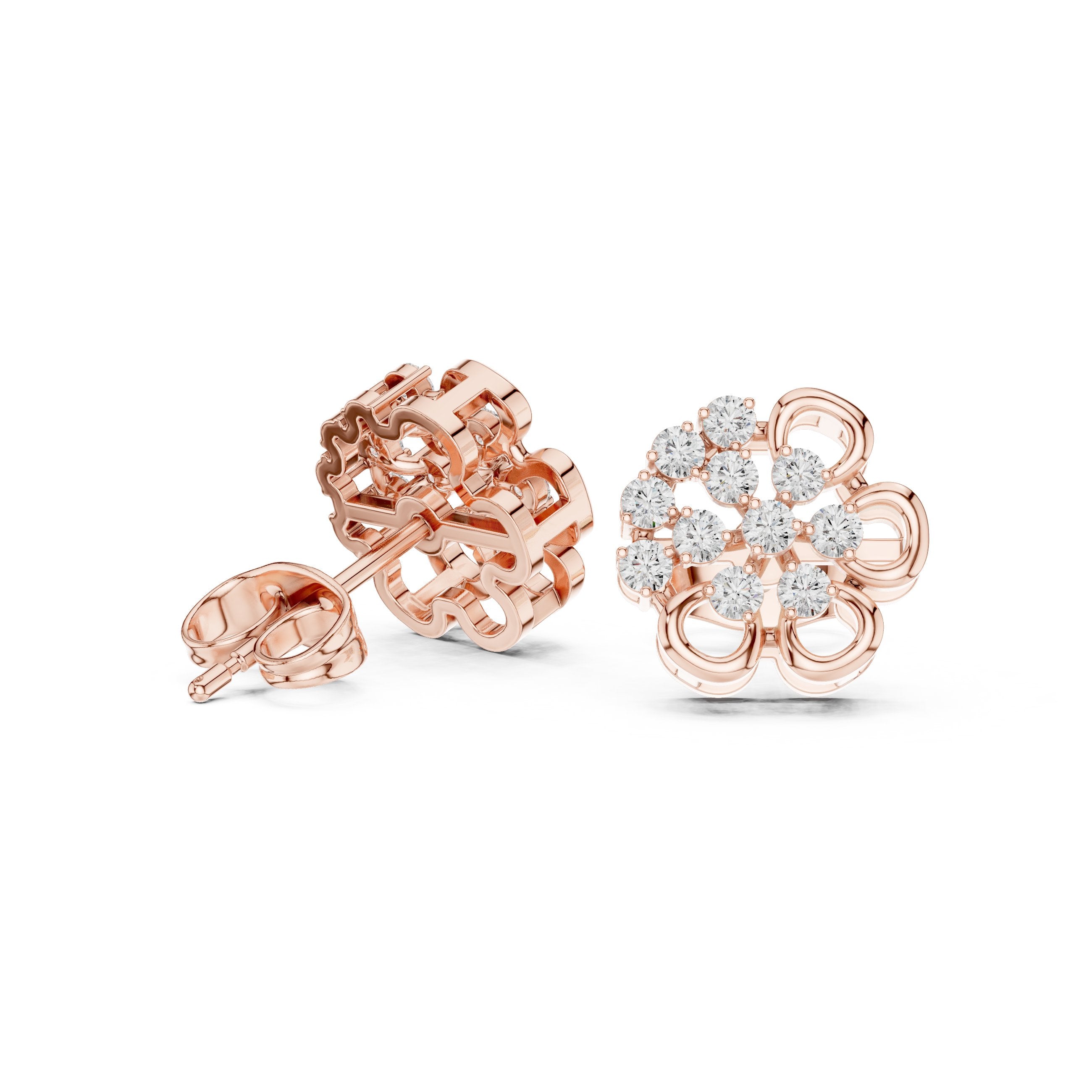 Radiant Double Halo Diamond Stud Earrings in Rose Gold - VYKA Diamonds