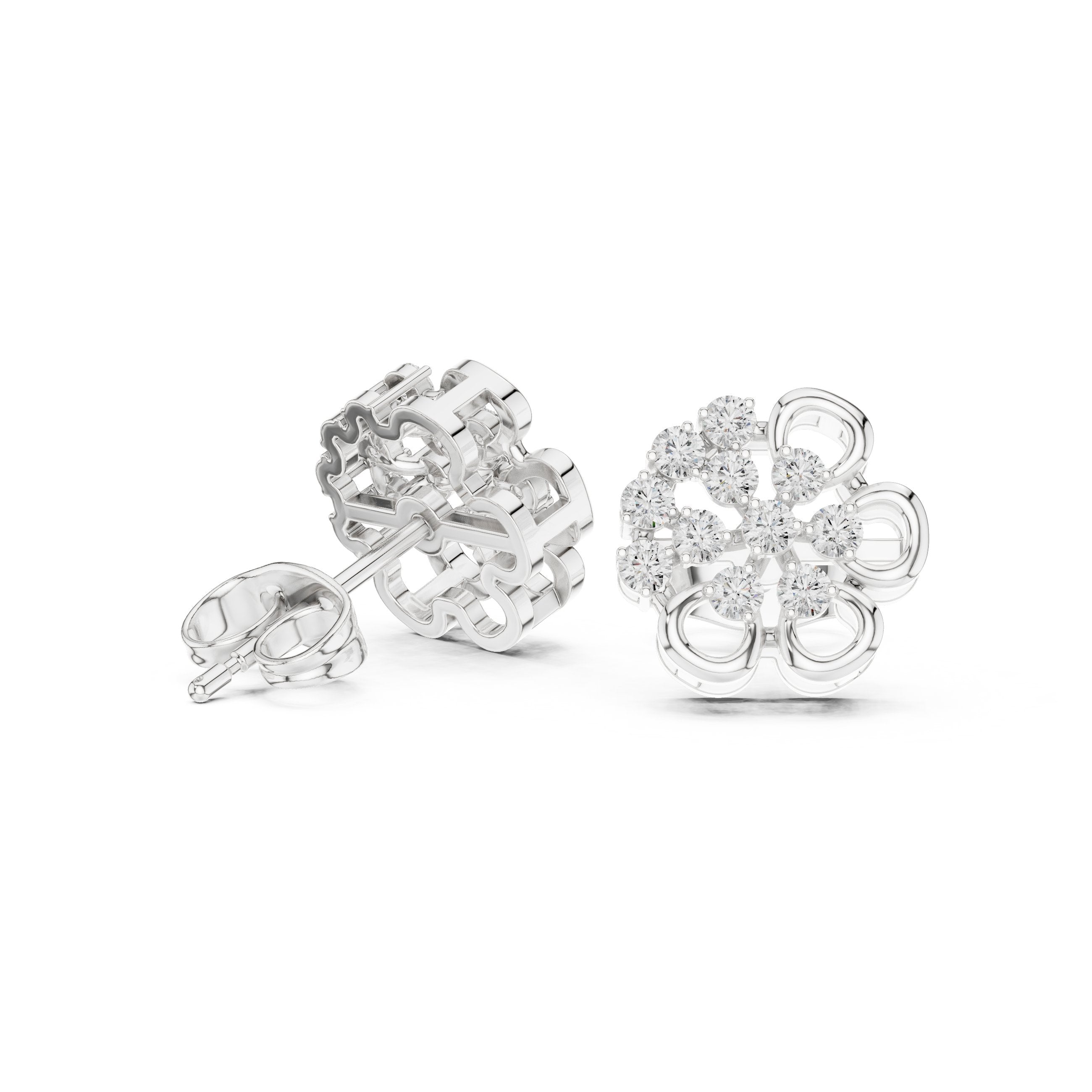 Radiant Double Halo Diamond Stud Earrings in White Gold - VYKA Diamonds
