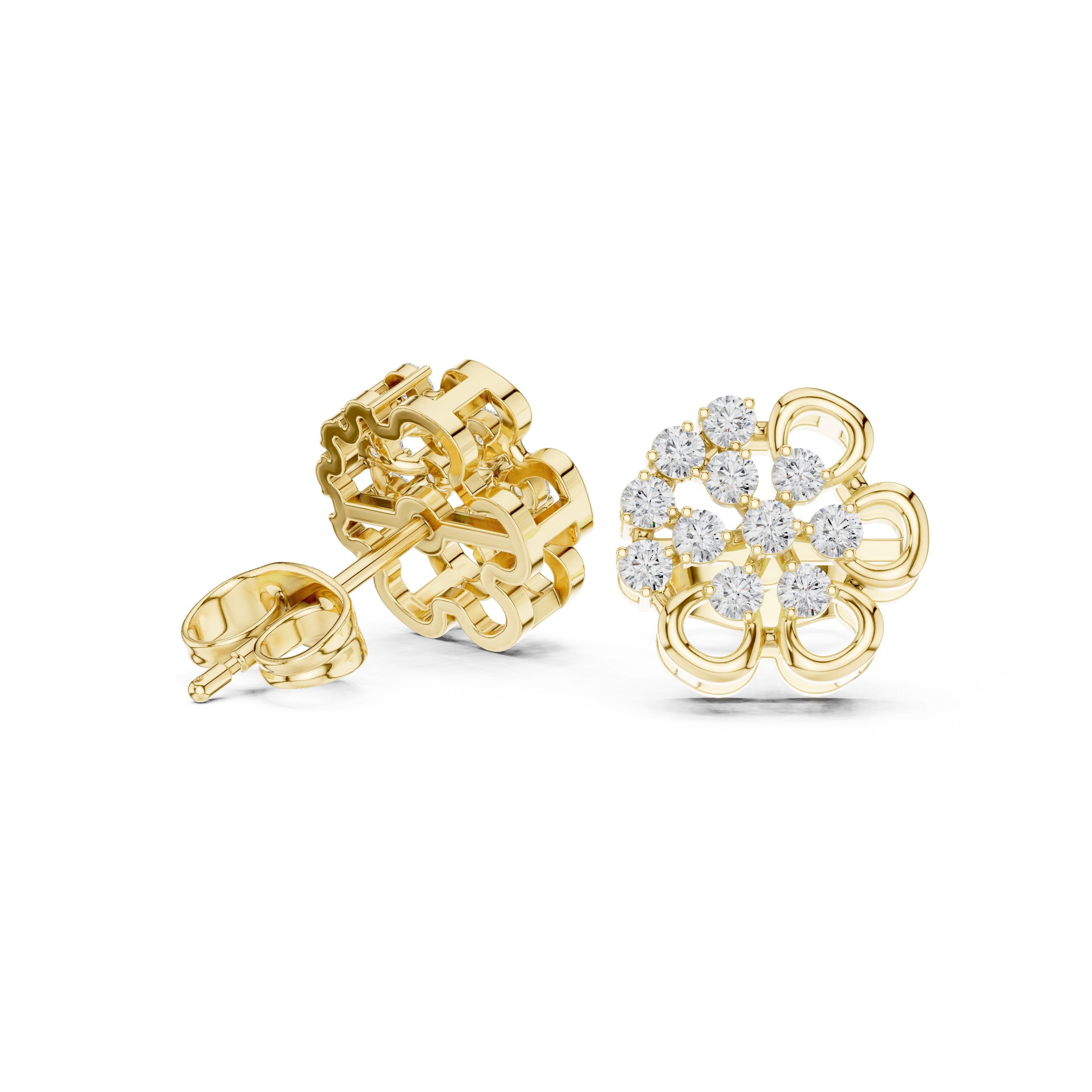Radiant Double Halo Diamond Stud Earrings in Yellow Gold - VYKA Diamonds