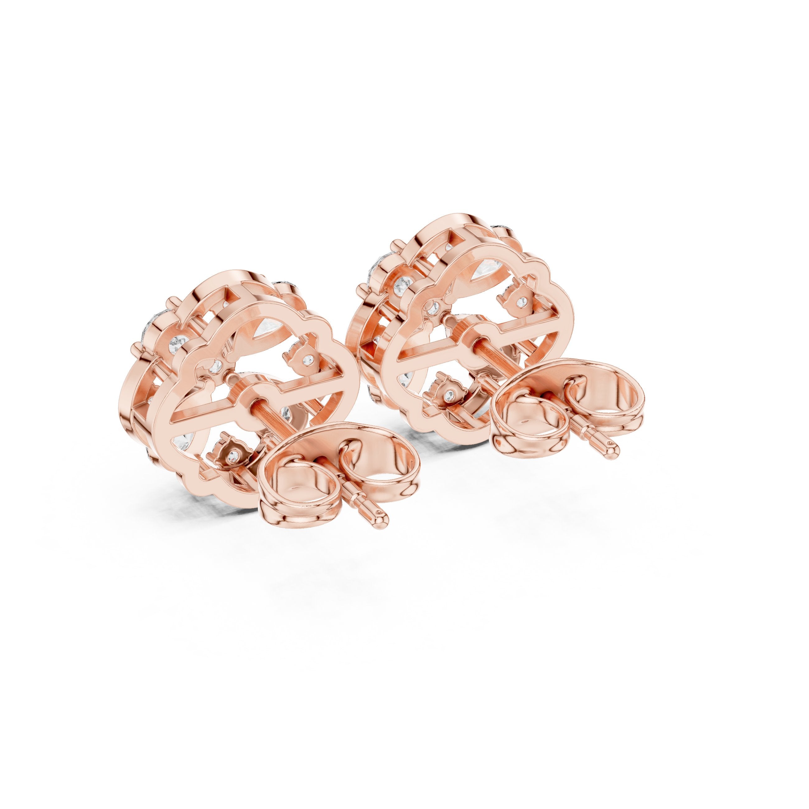 Radiant Twisted Bail Diamond Stud Earrings in Rose Gold - VYKA Diamonds