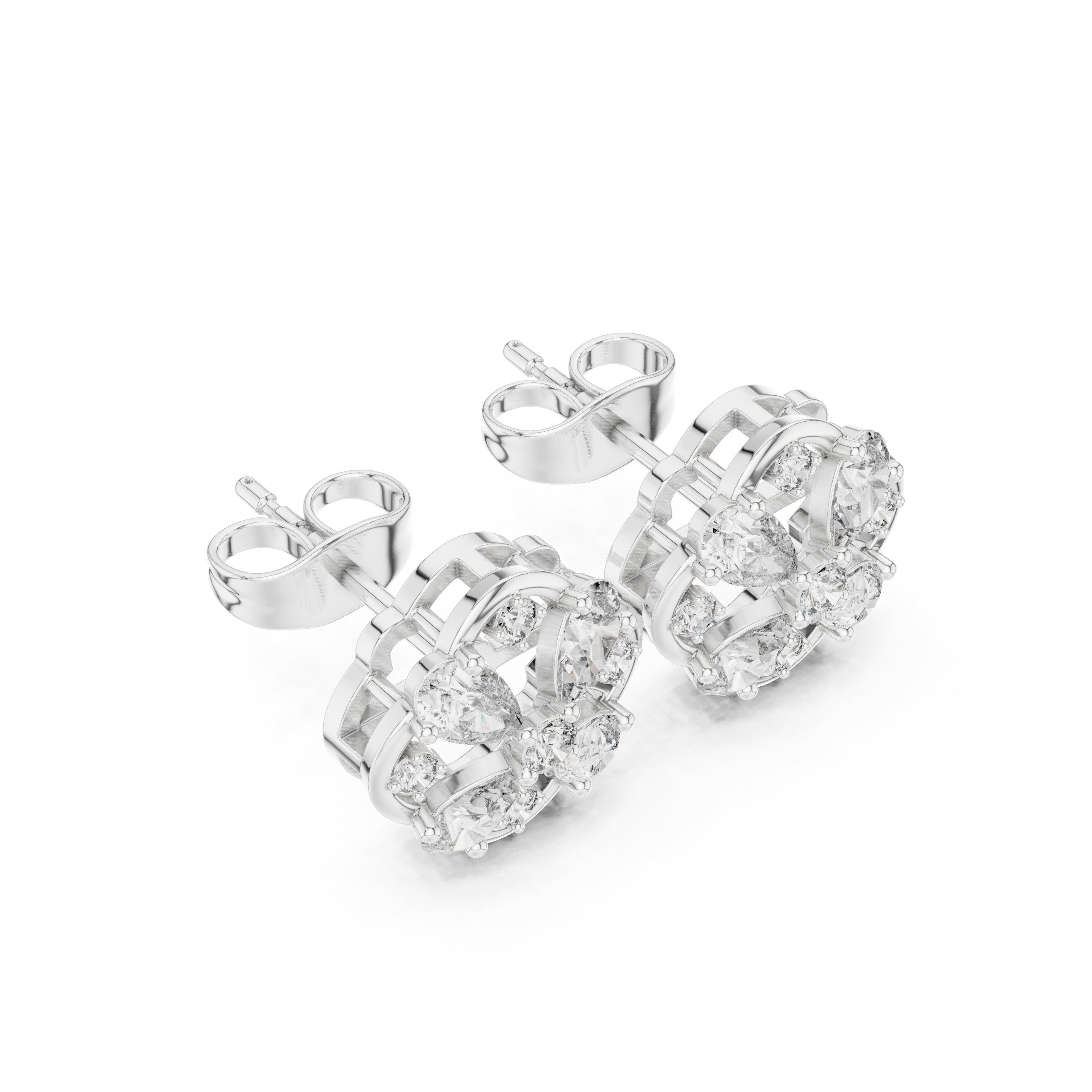 Radiant Twisted Bail Diamond Stud Earrings in White Gold - VYKA Diamonds