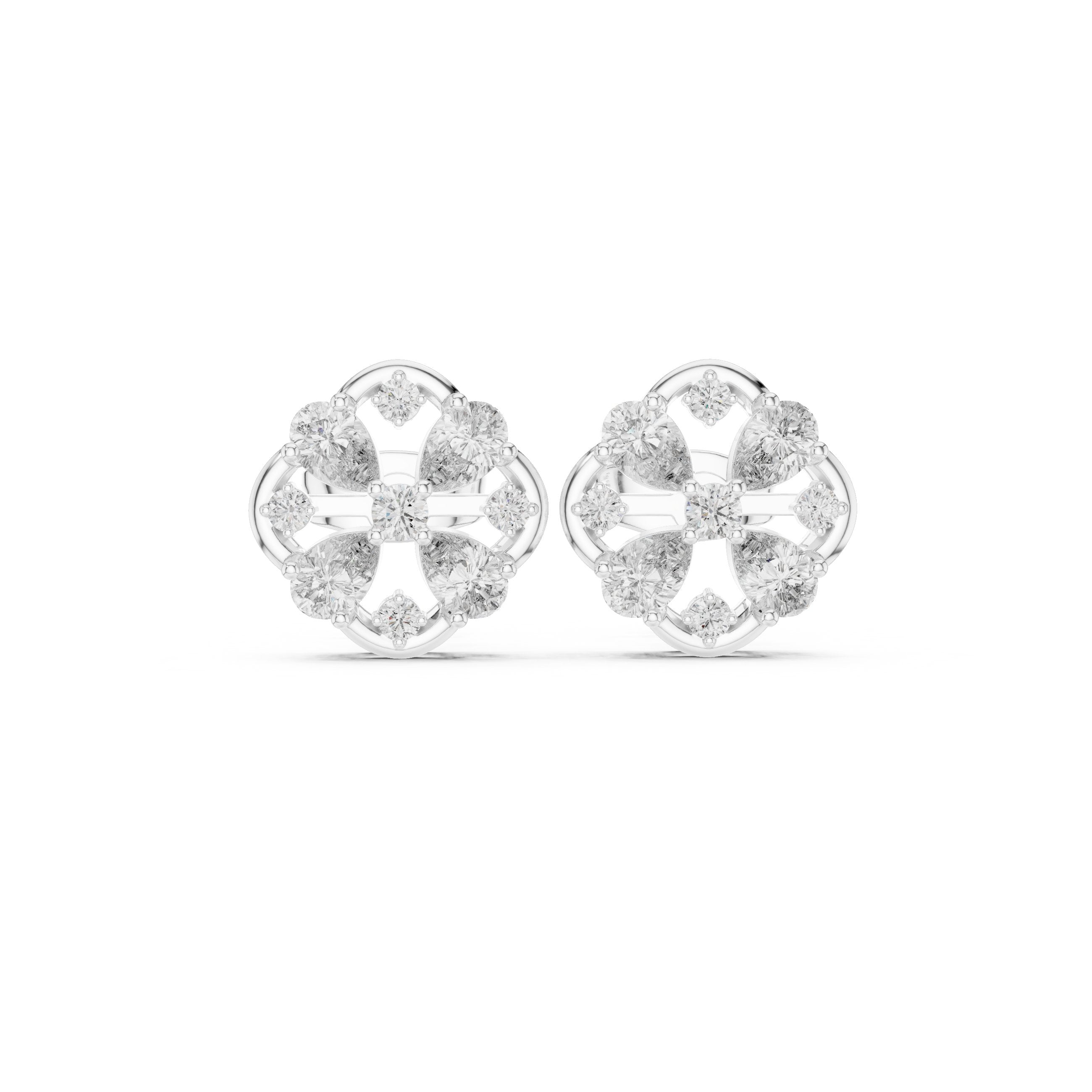 Radiant Twisted Bail Diamond Stud Earrings in White Gold - VYKA Diamonds