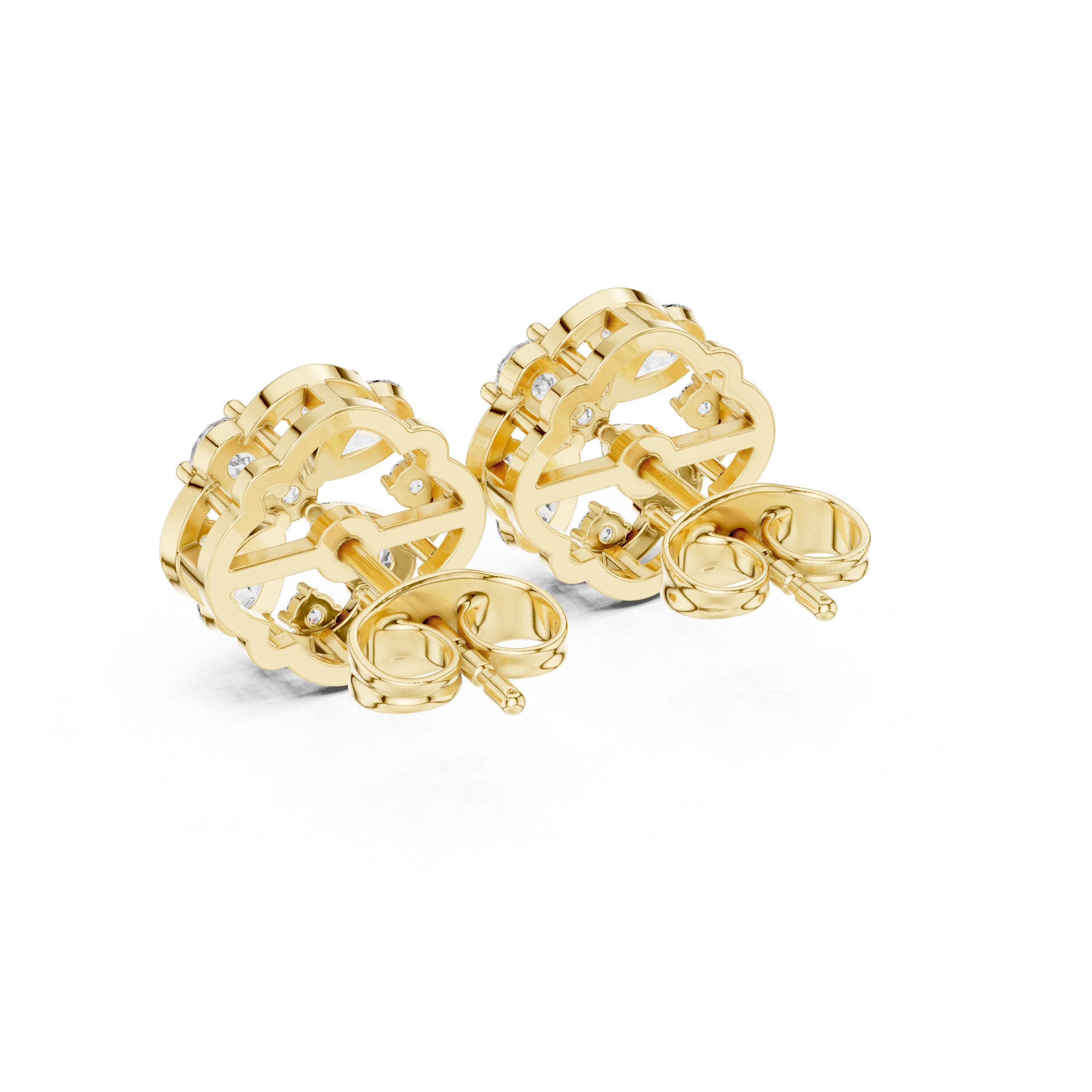 Radiant Twisted Bail Diamond Stud Earrings in Yellow Gold - VYKA Diamonds