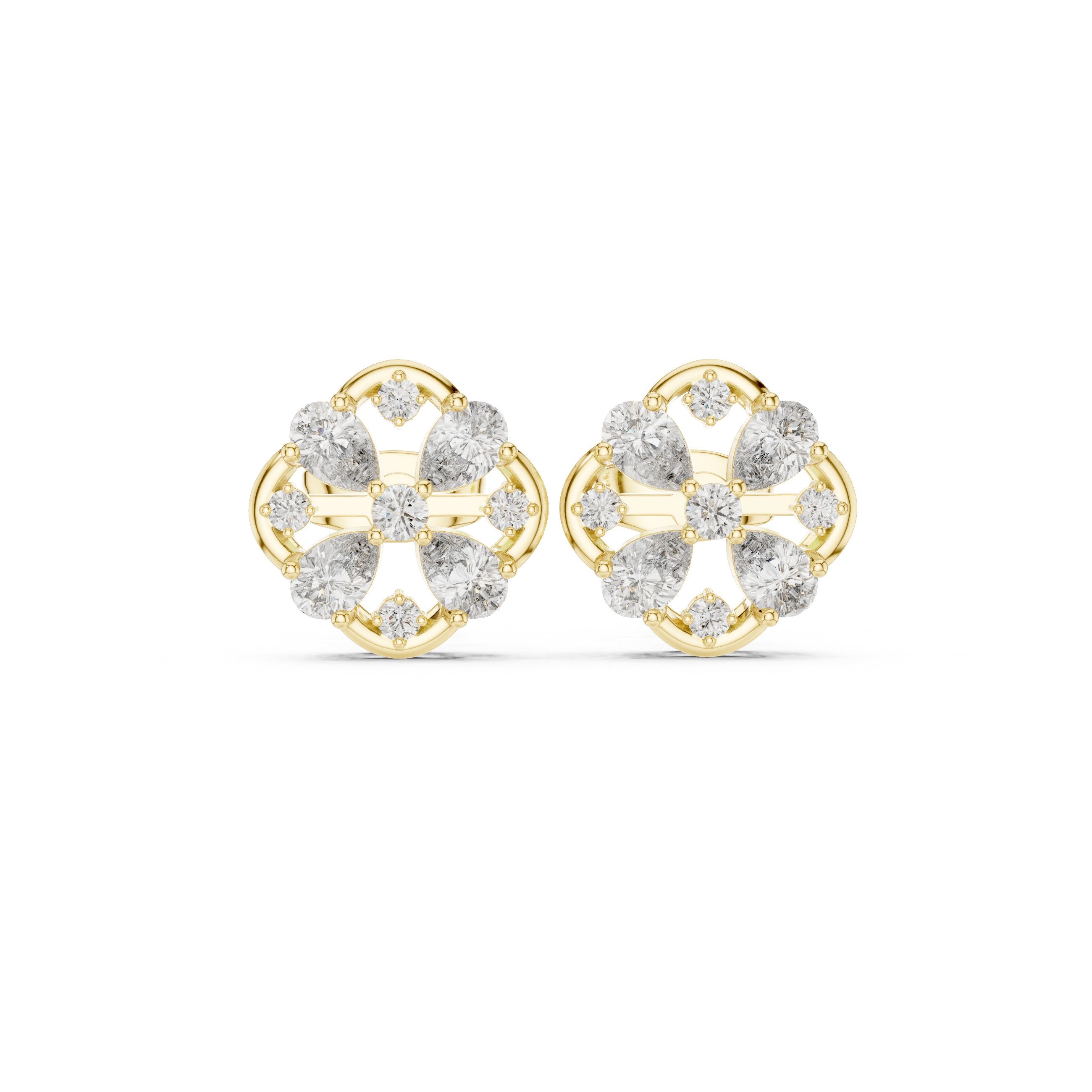 Radiant Twisted Bail Diamond Stud Earrings in Yellow Gold - VYKA Diamonds