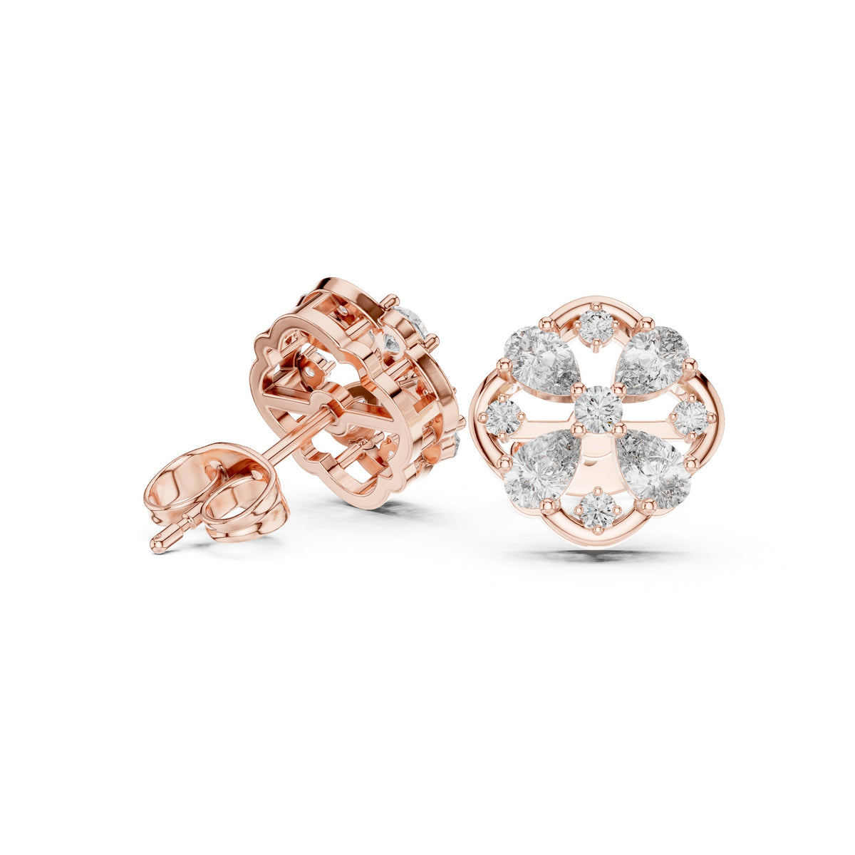 Radiant Twisted Bail Diamond Stud Earrings