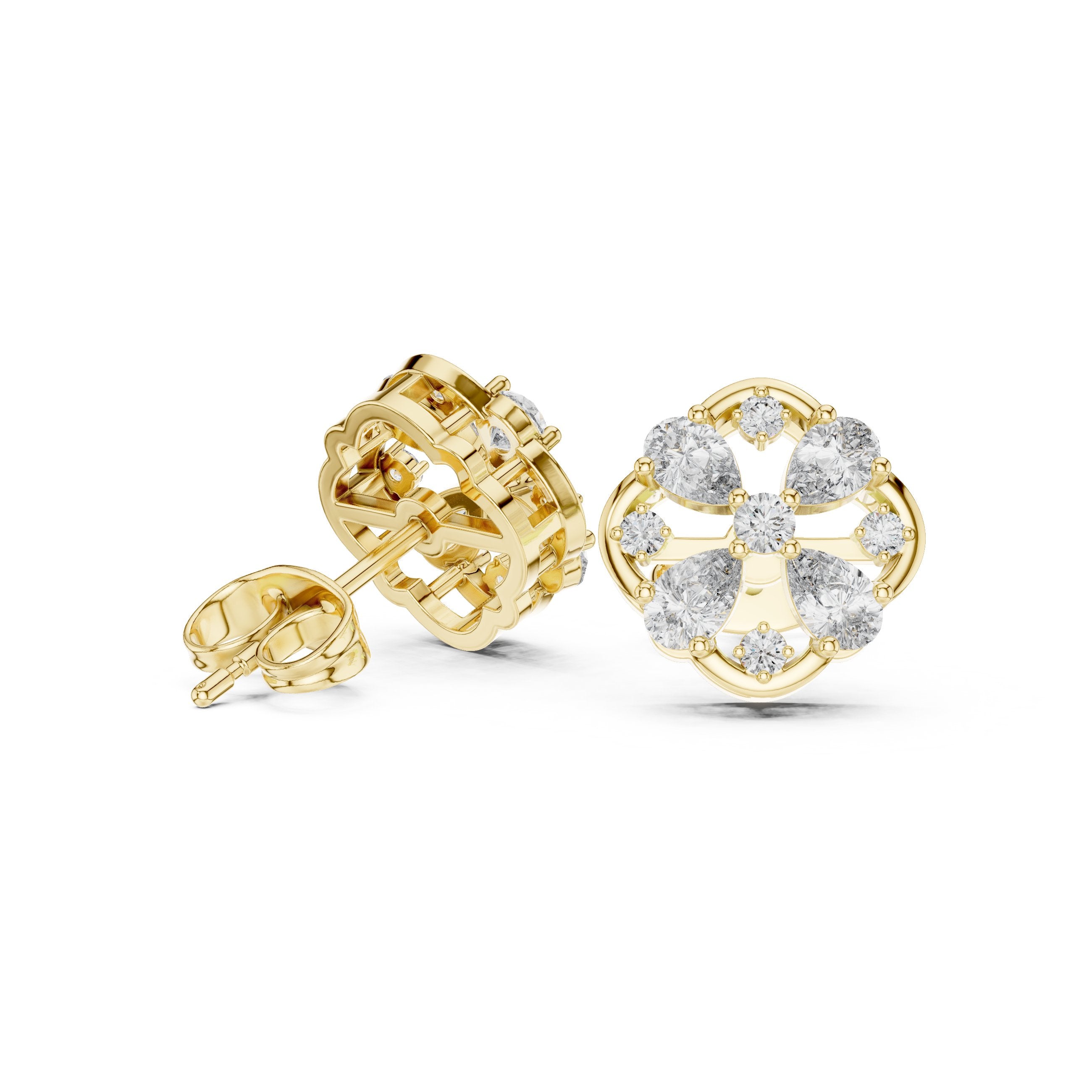 Radiant Twisted Bail Diamond Stud Earrings in Yellow Gold - VYKA Diamonds