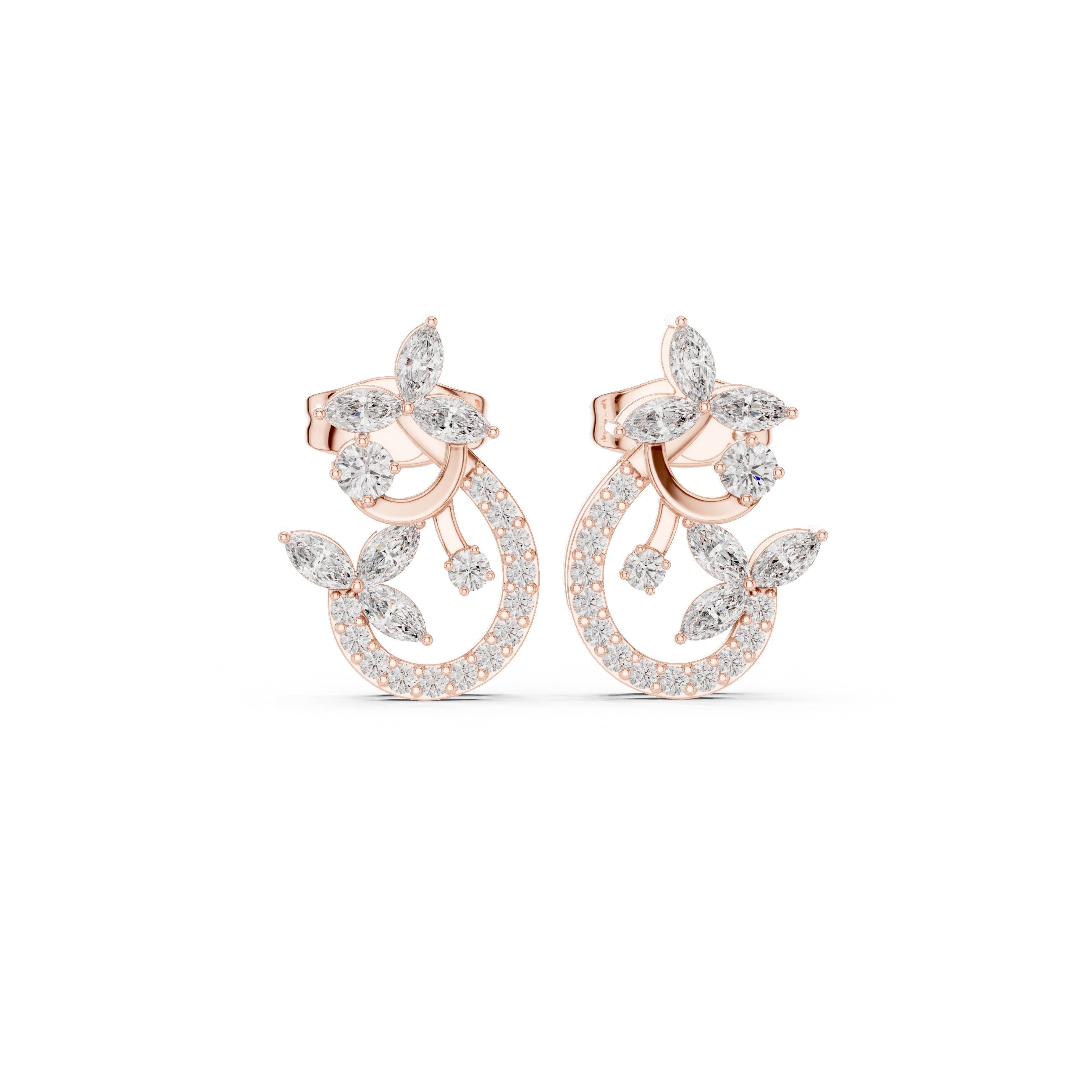 Cushion Angular Bail Diamond Drop Earrings in Rose Gold - VYKA Diamonds