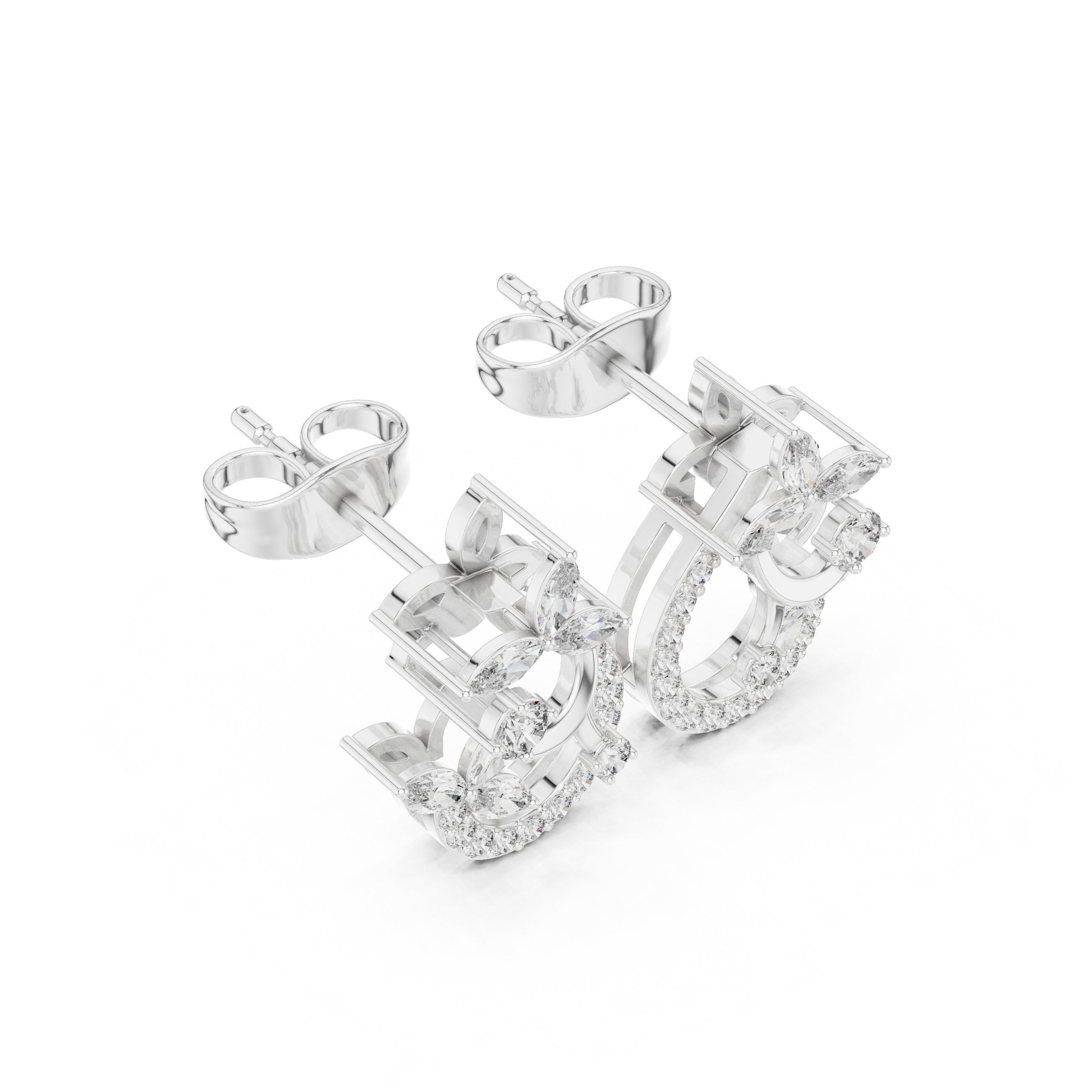 Cushion Angular Bail Diamond Drop Earrings in White Gold - VYKA Diamonds