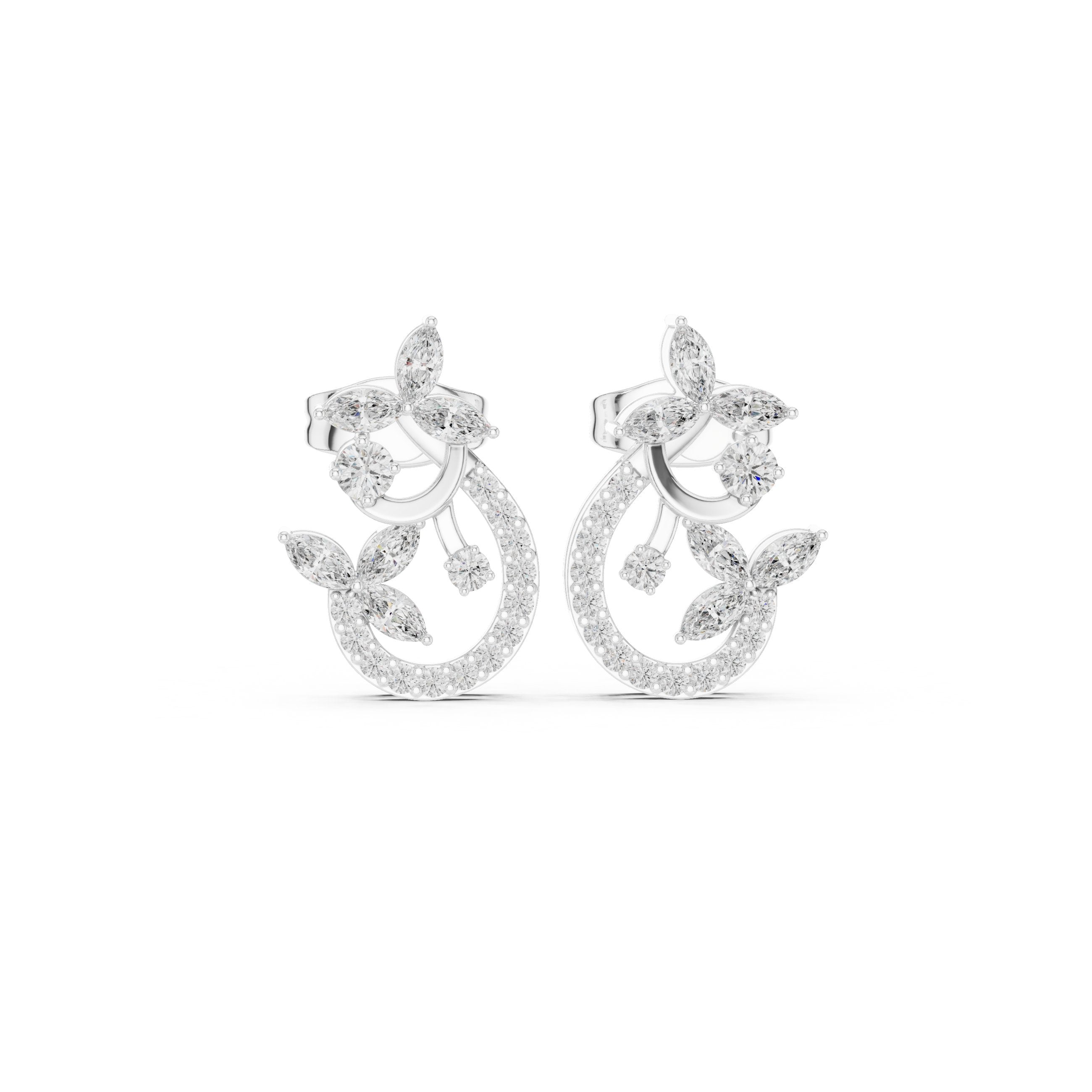 Cushion Angular Bail Diamond Drop Earrings in White Gold - VYKA Diamonds