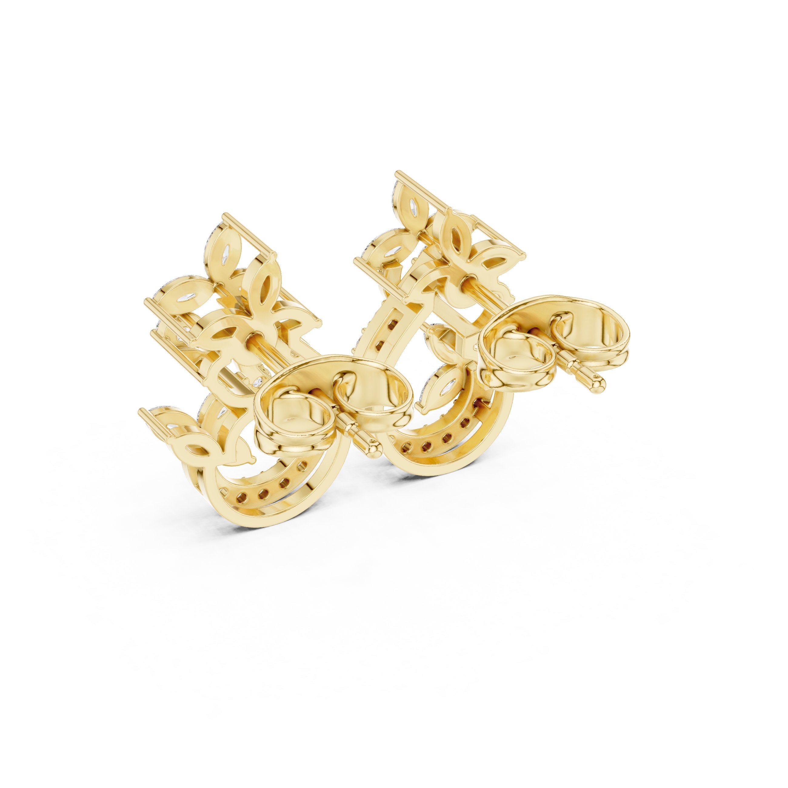 Cushion Angular Bail Diamond Drop Earrings in Yellow Gold - VYKA Diamonds