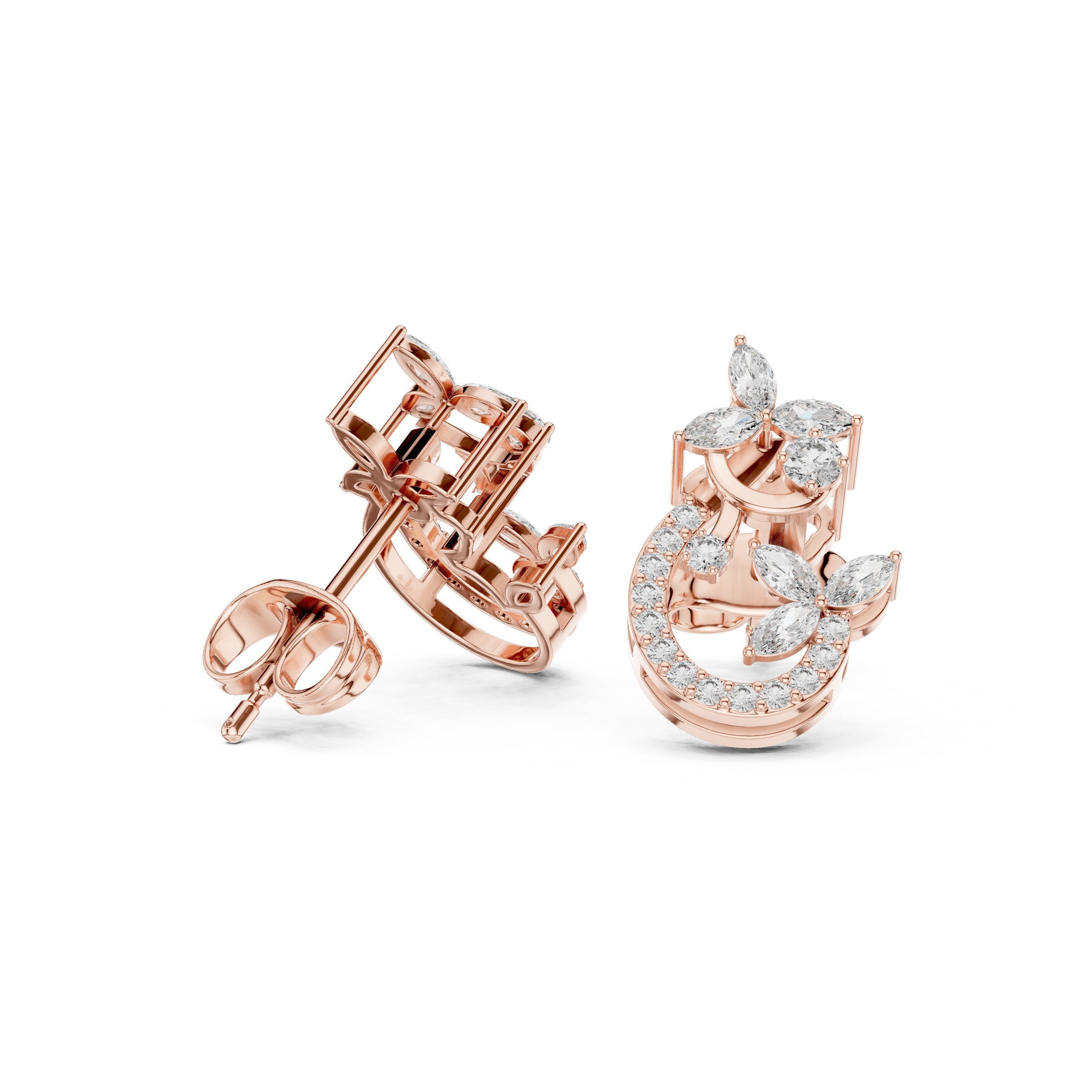 Cushion Angular Bail Diamond Drop Earrings in Rose Gold - VYKA Diamonds