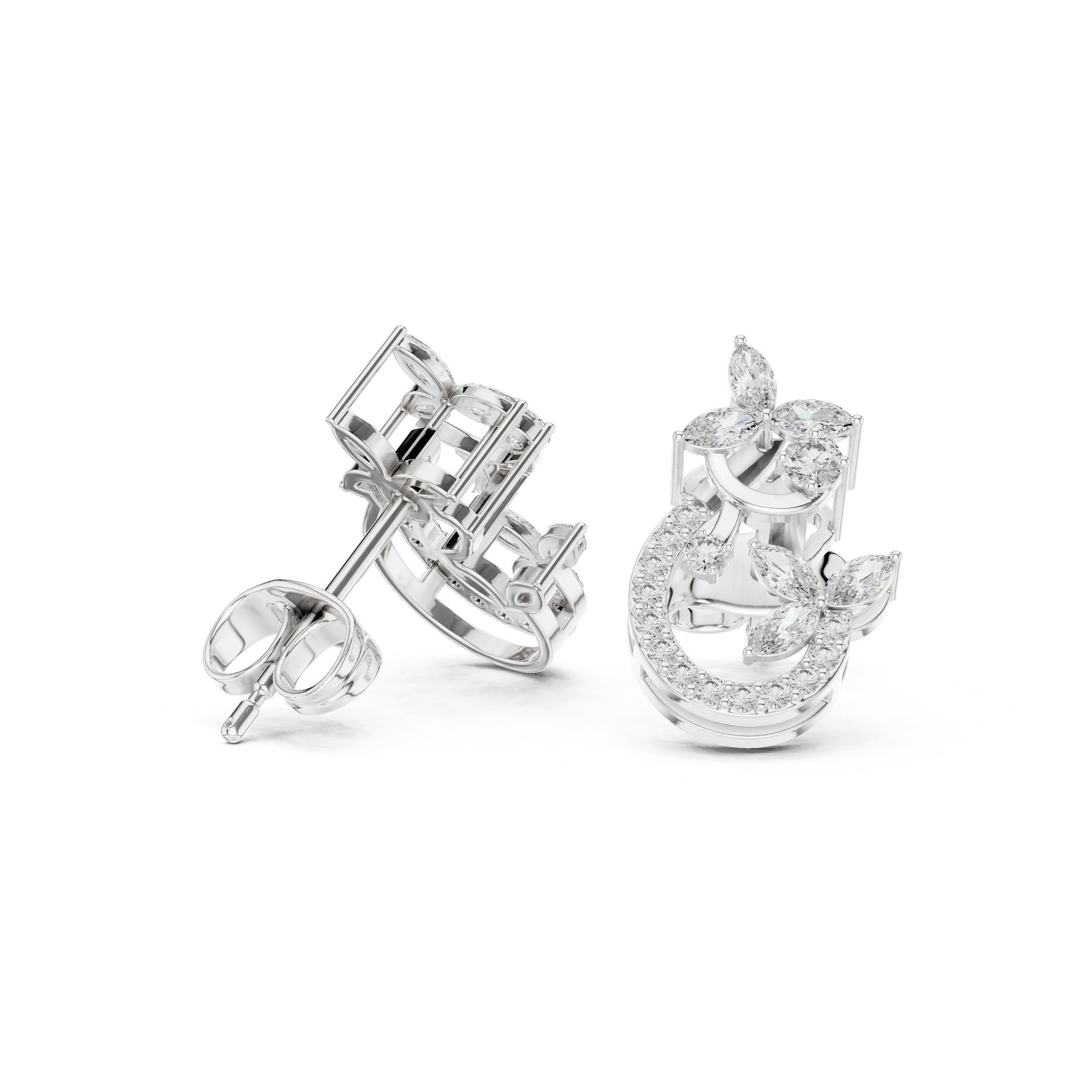 Cushion Angular Bail Diamond Drop Earrings in White Gold - VYKA Diamonds