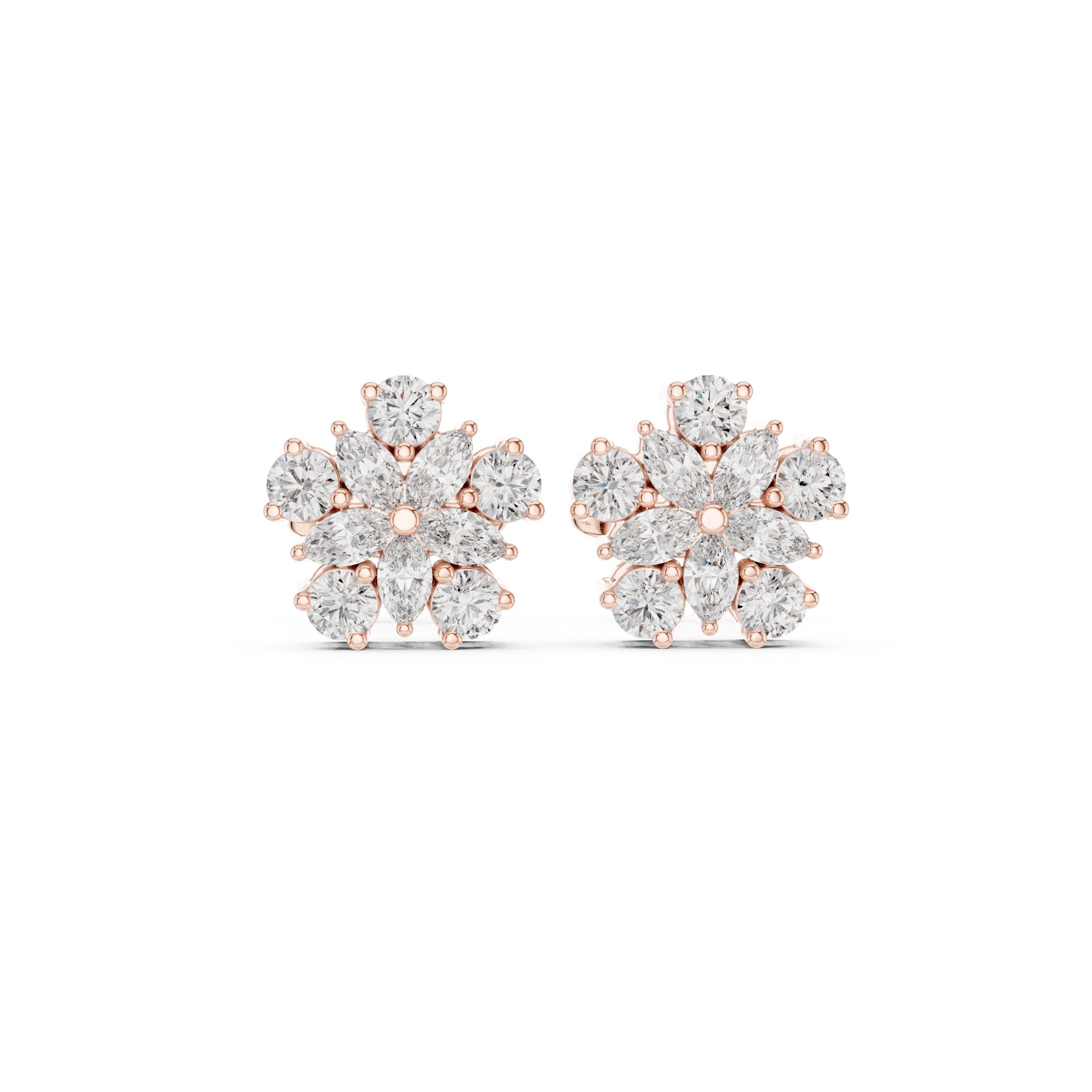 Radiant Angular Bail Diamond Stud Earrings in Rose Gold - VYKA Diamonds