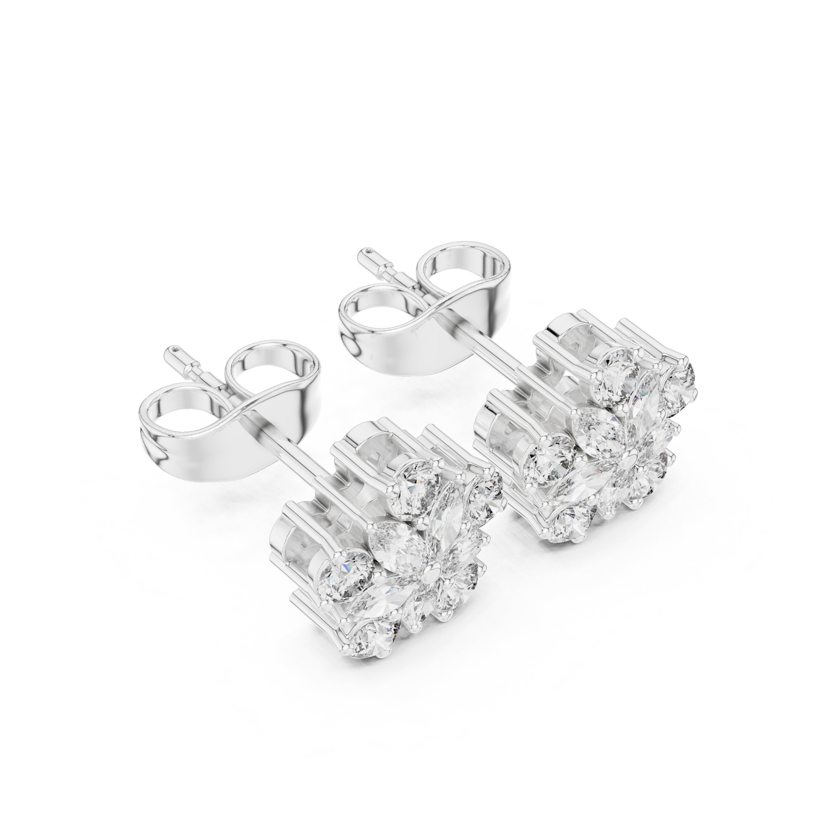 Radiant Angular Bail Diamond Stud Earrings in White Gold - VYKA Diamonds