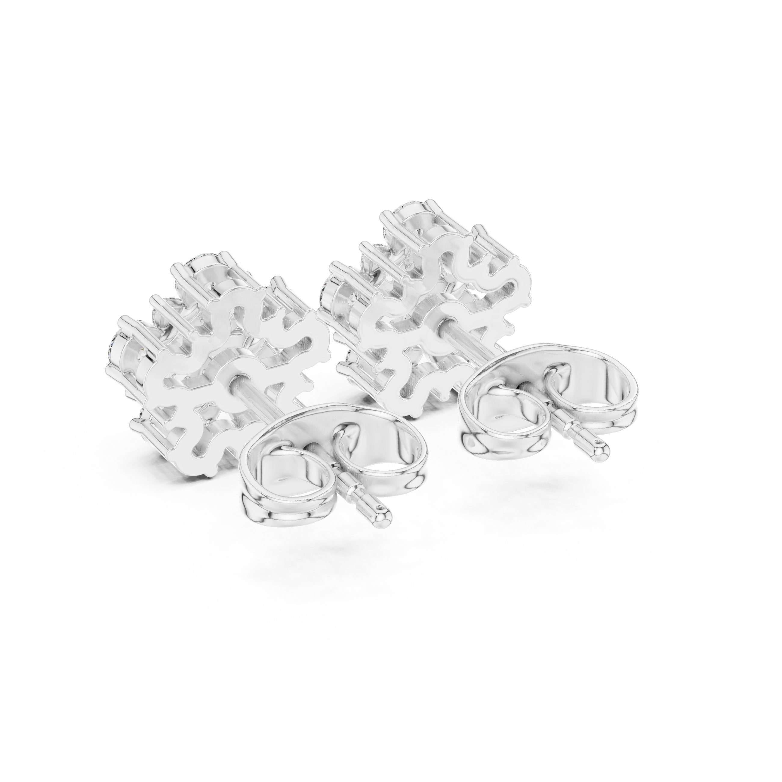 Radiant Angular Bail Diamond Stud Earrings in White Gold - VYKA Diamonds