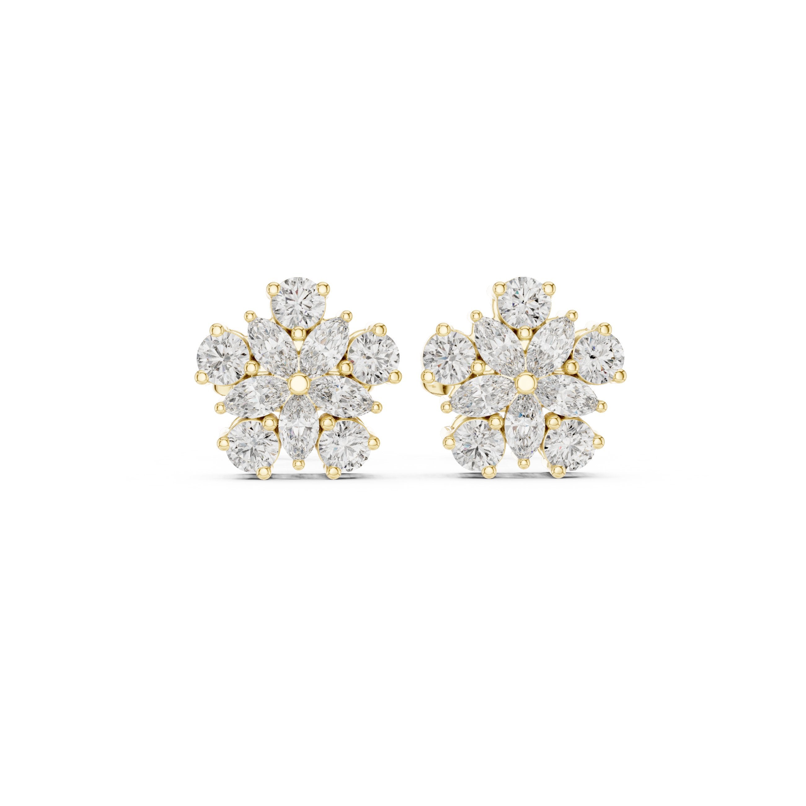 Radiant Angular Bail Diamond Stud Earrings in Yellow Gold - VYKA Diamonds