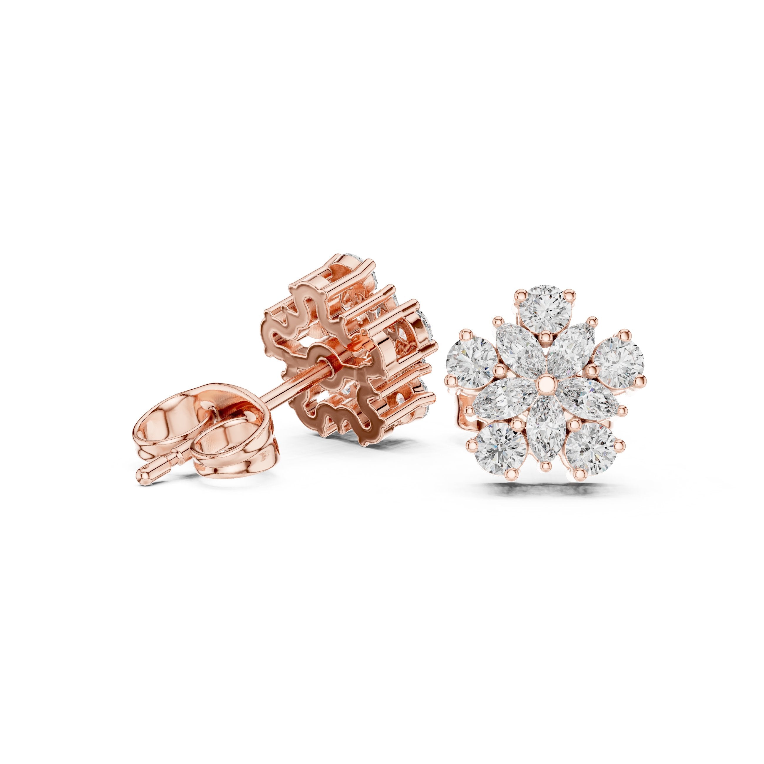 Radiant Angular Bail Diamond Stud Earrings in Rose Gold - VYKA Diamonds