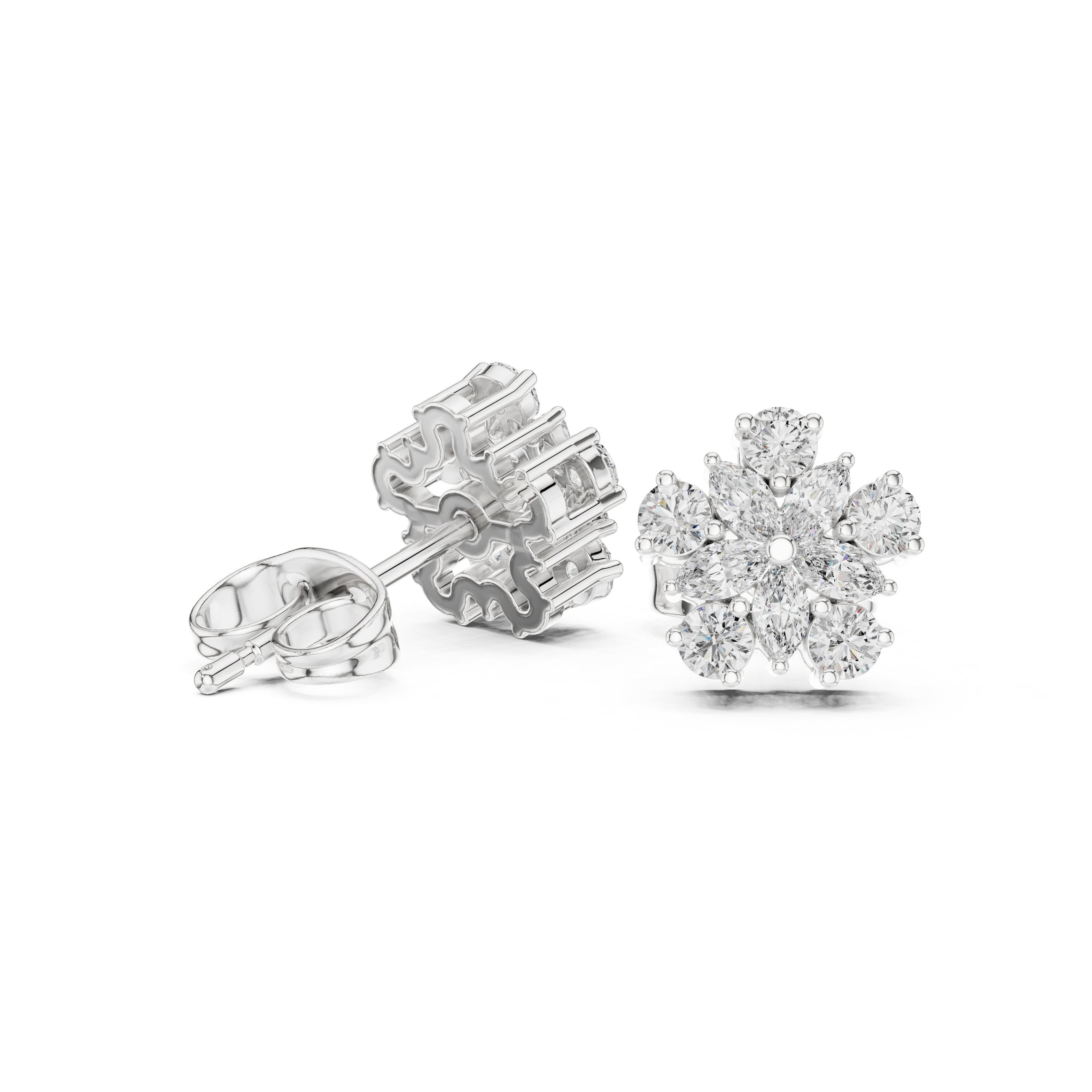 Radiant Angular Bail Diamond Stud Earrings in White Gold - VYKA Diamonds