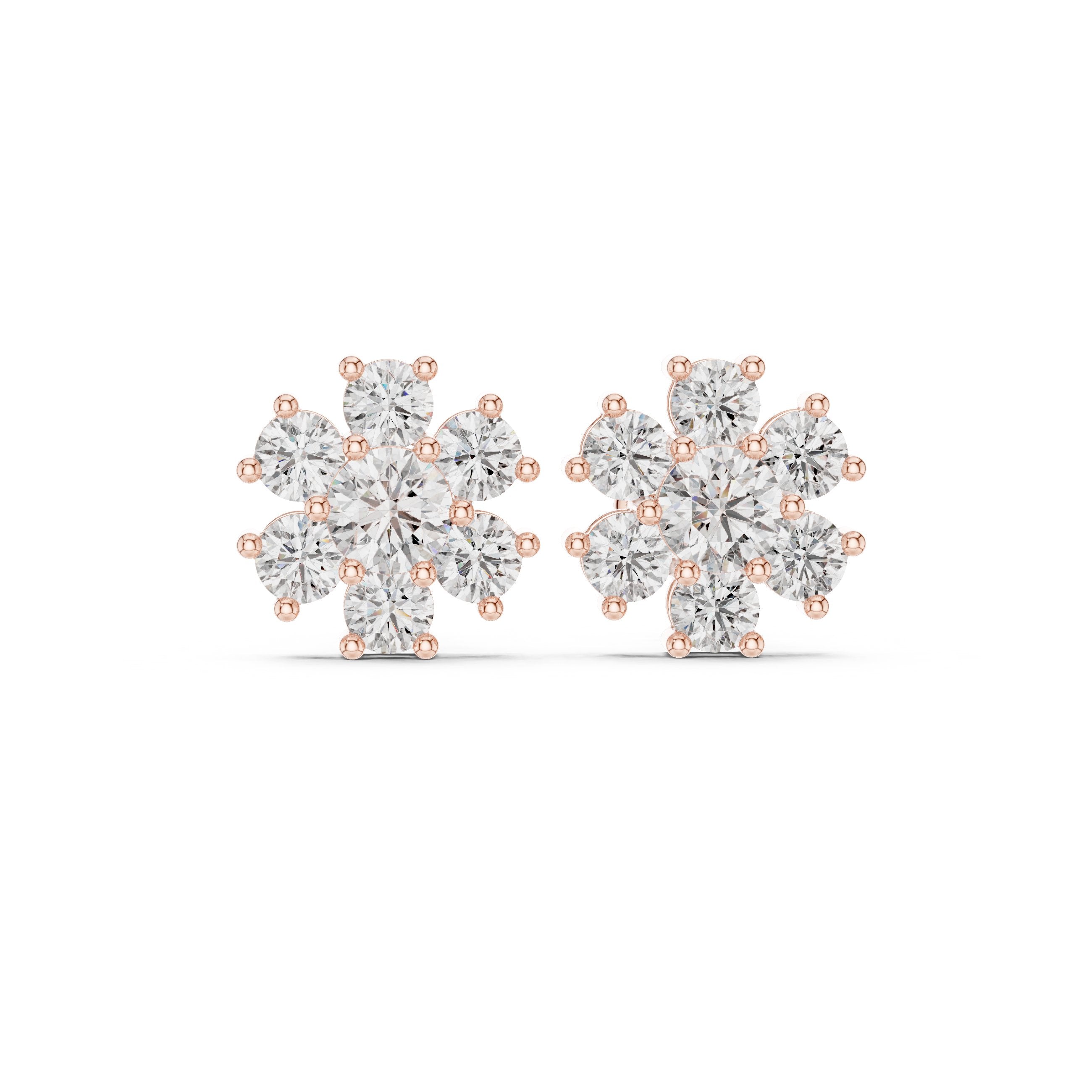 Cushion Pave Cluster Diamond Stud Earrings in Rose Gold - VYKA Diamonds