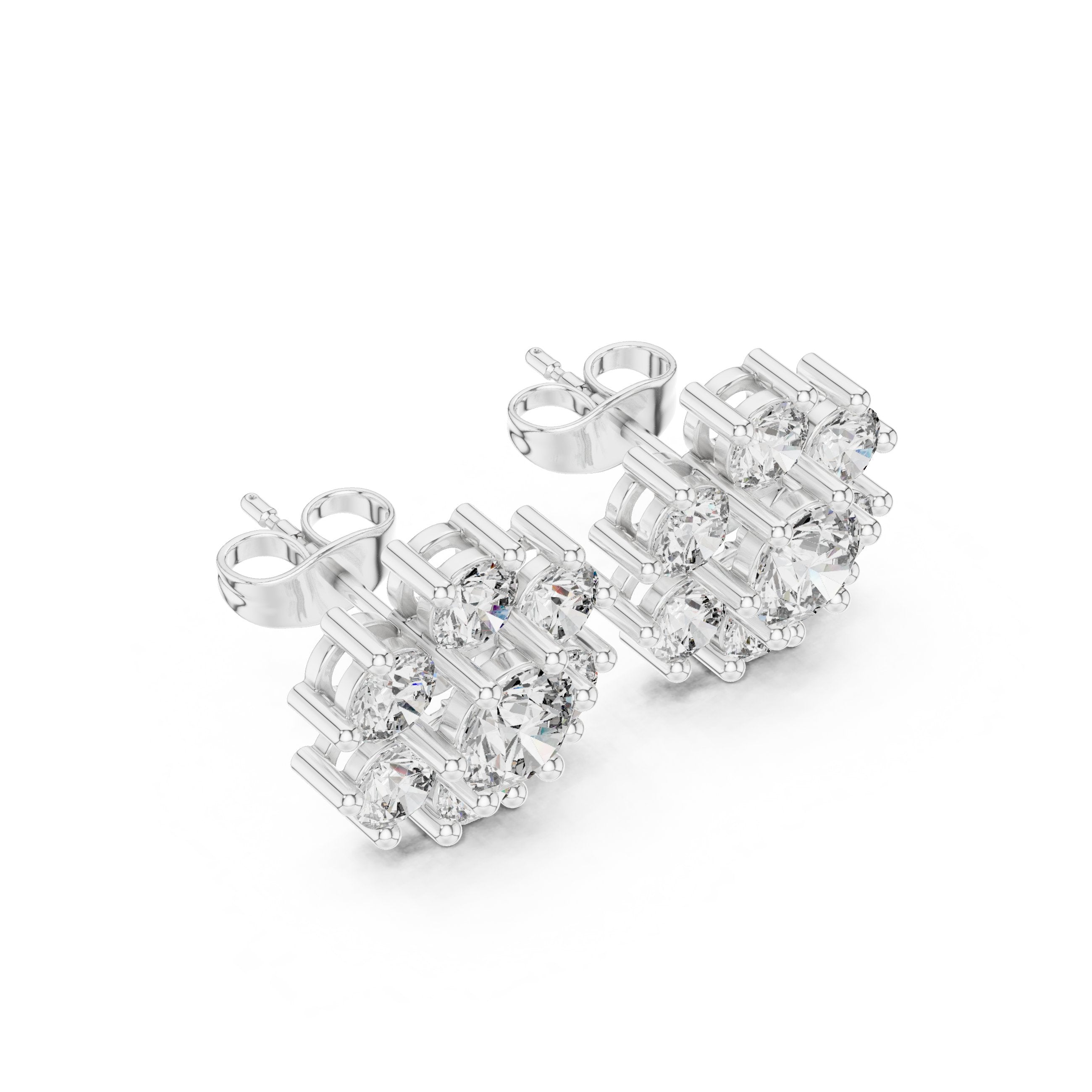 Cushion Pave Cluster Diamond Stud Earrings in White Gold - VYKA Diamonds