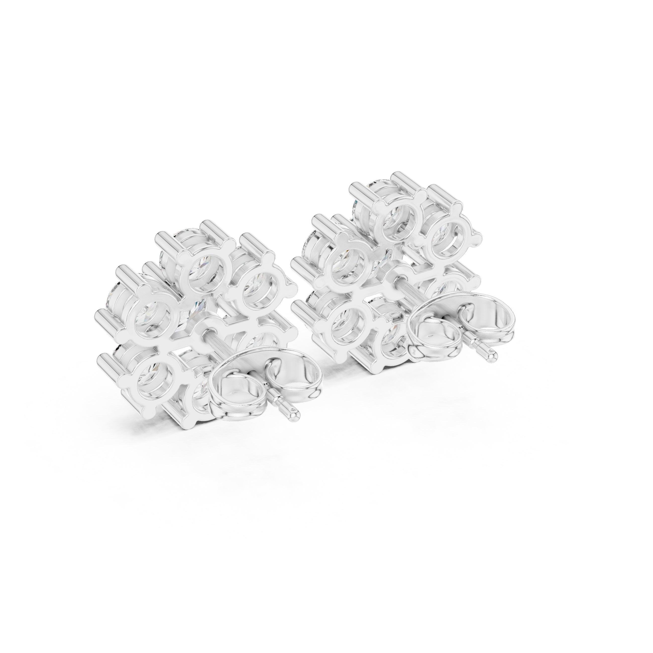 Cushion Pave Cluster Diamond Stud Earrings in White Gold - VYKA Diamonds