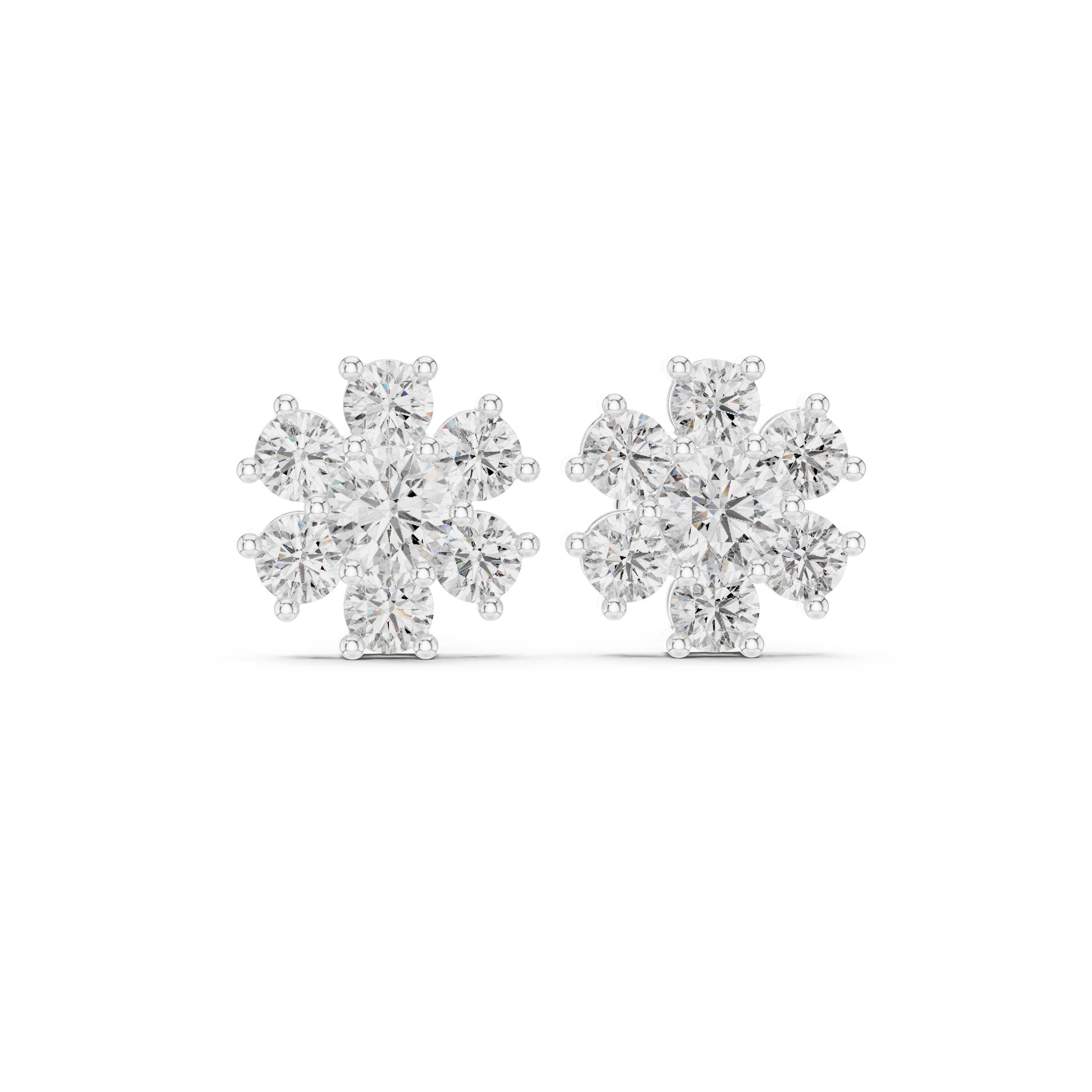 Cushion Pave Cluster Diamond Stud Earrings in White Gold - VYKA Diamonds